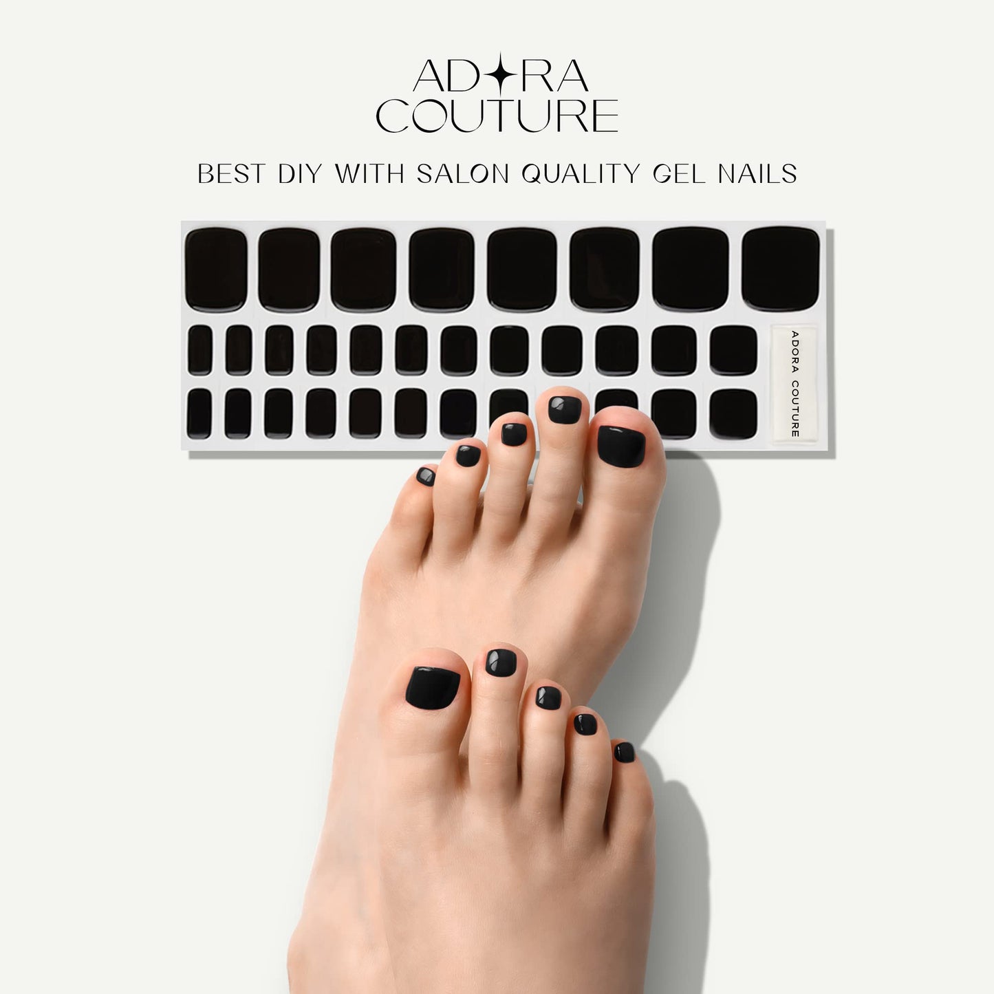 Adora Couture Semi Cured Gel Nail Strips - 32 pcs Gel Pedicure Stickers, Easy to Apply & Remove Toenail Stickers, Salon Quality At Home & Long Lasting - UV Nail Lamp Required - Black P