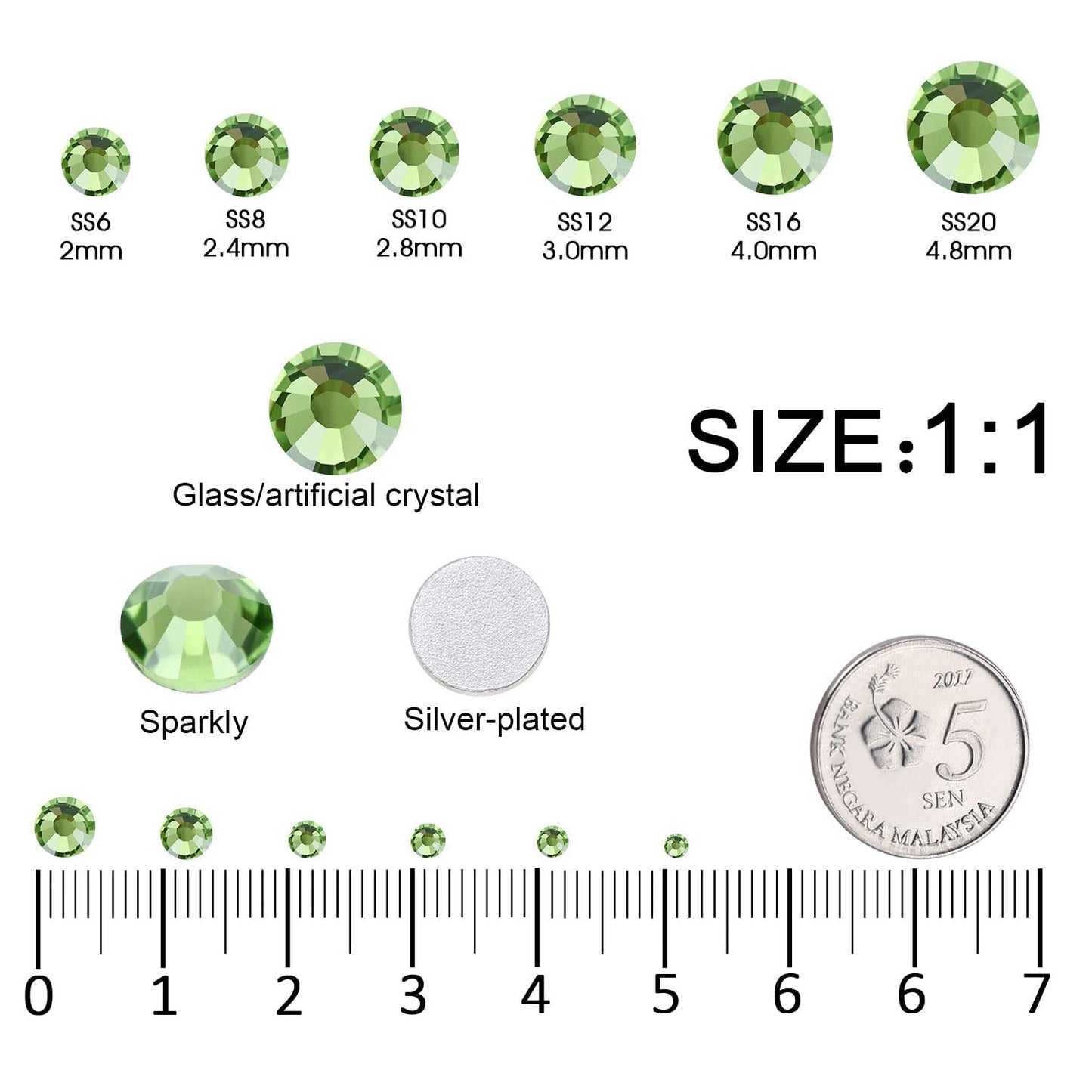 Meibite Light Green Glass Flatback Rhinestones for Nails, Crafts & Clothes – 4240PCS 6 Sizes (SS6–SS20) Crystal Gems Kit with Tweezers & Picker, Non Hotfix DIY Rhinestones for Tumblers, Nail Art