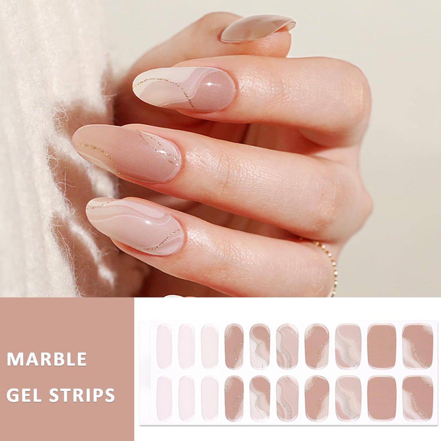 YECIRALA 2 Sheets 40 Tips Semi Cured Gel Nail Strips Kit (Marble & Colorful French Design), Semi Cured Nail Polish Strips Stickers Manicure Gel Nail Wraps Full Set with Nail File & Wooden Stick