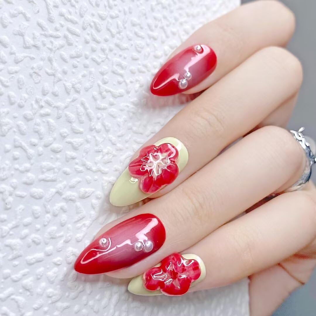 10PCS Handmade Nails Press On Nails Almond Art False Nails Women's Nails Kit,Medium