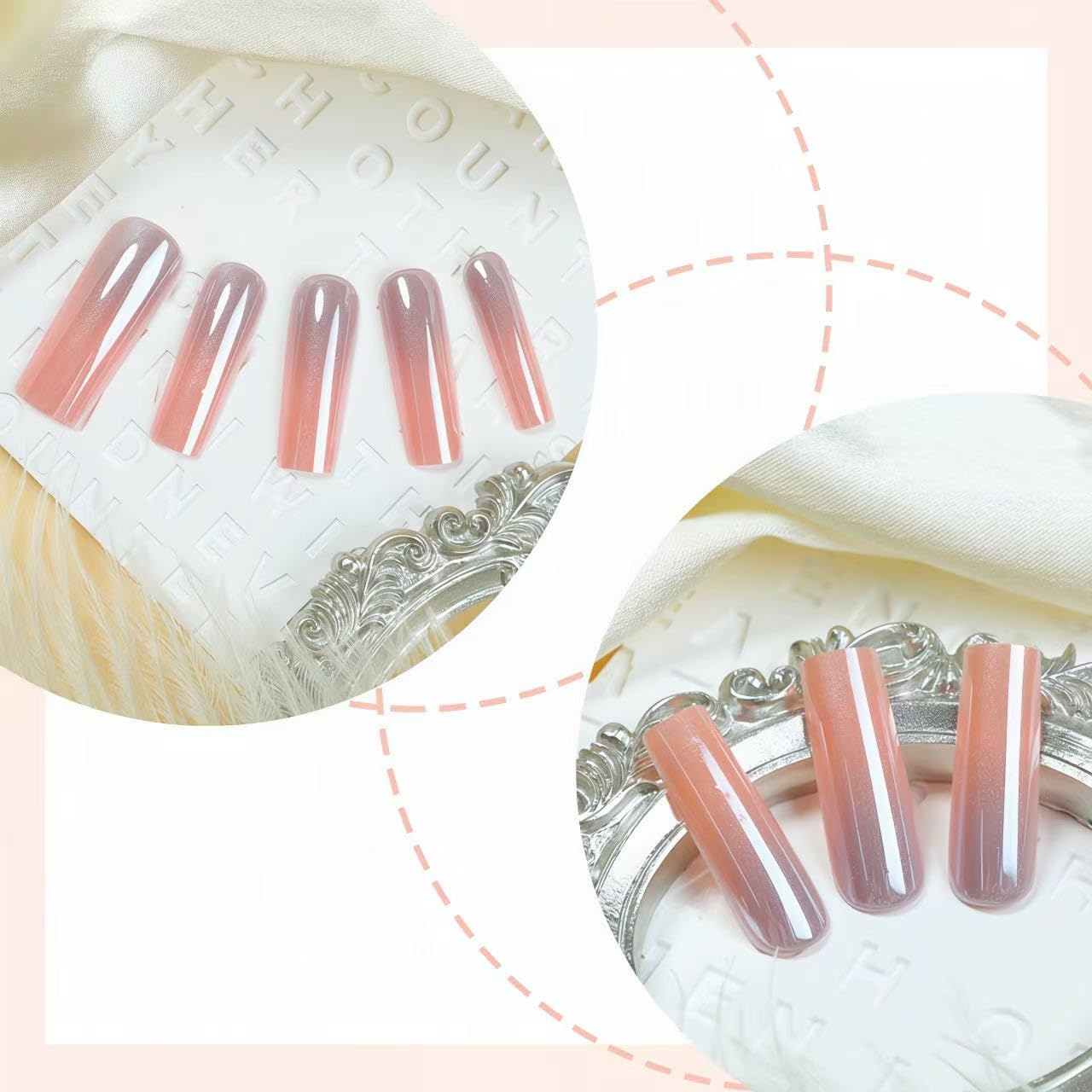SHIQIXIANNV Pink Electroplated Press on Nails Long Coffin Fake Nails Metallic False Nail Design Full Cover Pink Gradient Chrome Glossy Acrylic Nails for Women and Girls DIY Manicure Decoration 24Pcs