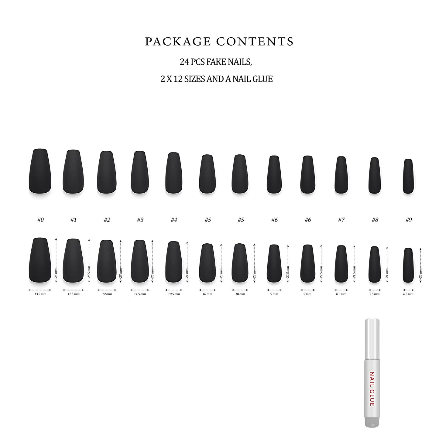 Hypnaughty Press On Nails - Caviar Black Almond & Noir Matte Black Coffin, Trendy & Salon Quality Reusable Nails With Kit