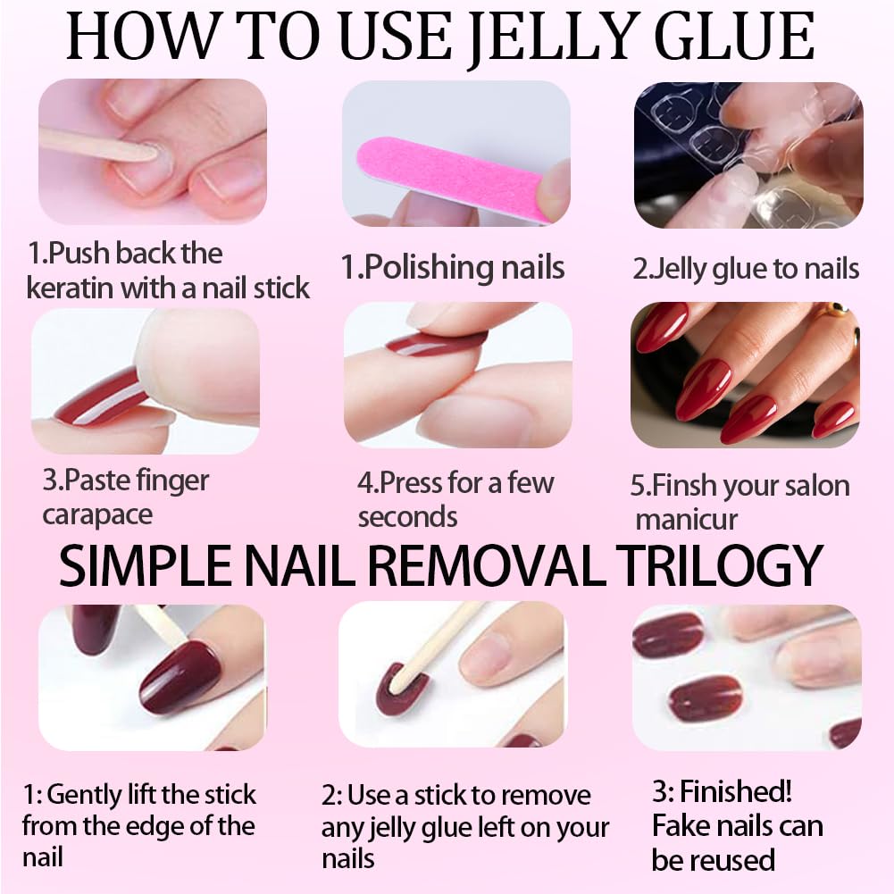Hrnsnails Short Press On Nails Coffin Fake Nails with Pink Glitte Nail Press Ons Design, Artificial False Nails Press On Nail Kit Sparkly Stick On Nails for Women