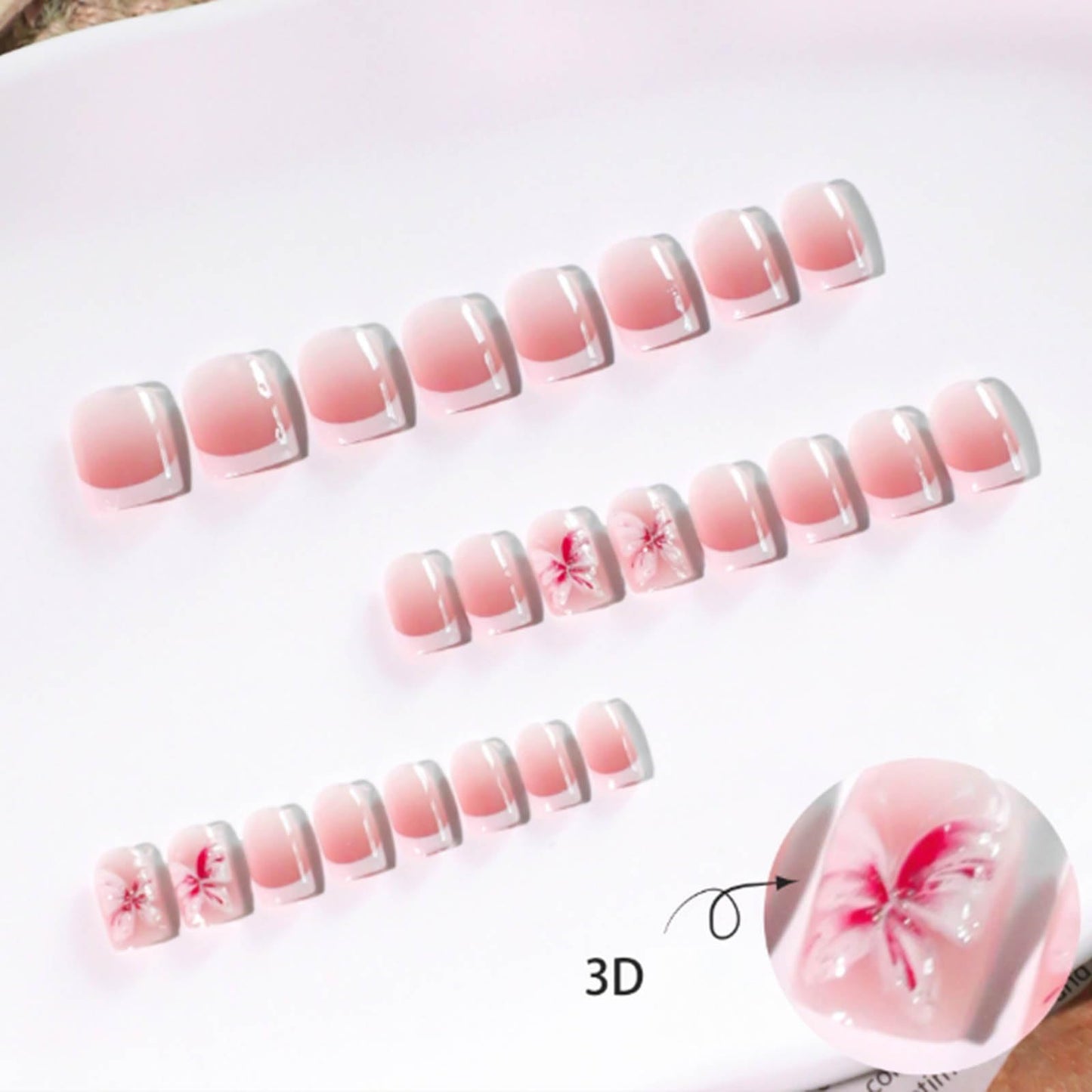 Gifiky 24Pcs French Tip Press on Nails - Short Square False Nails with Acrylic Elegant & Natural Butterflies Design, Nude Fake Nails for Women,Reusable Glue on Nails Full Cover Tips