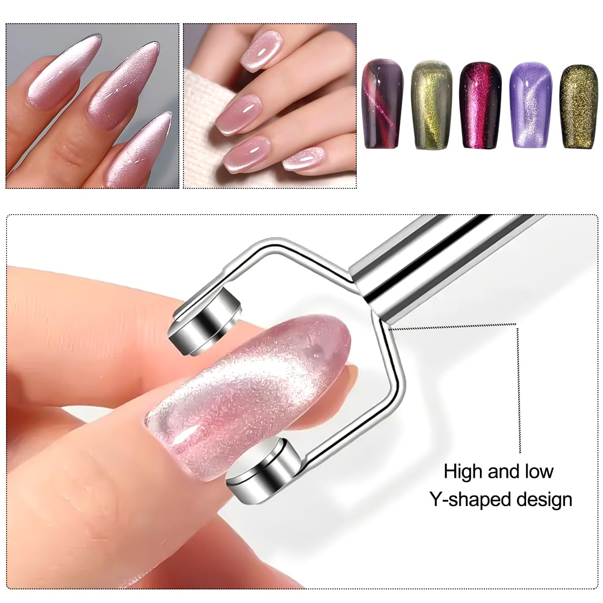 3 IN 1 Cat Eye Magnet for Nails,Y-Shaped Double Head Nail Magnetic Wand,Cat Eye Gel Polish Nail Art Design Tools Multifunctional Powerful Force Magnets Pen for Home DIY, Salon Manicure