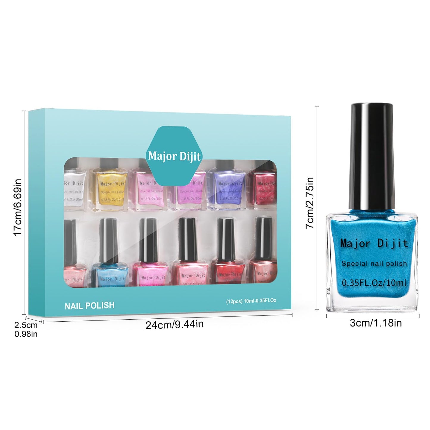 DouborQ Metallic Nail Polish Set, 12 Colors Mirror Chrome Glitter Nail Polish 0.35 FL.oz/10ml Holographic Gold Silver Pink Red Purple Manicure