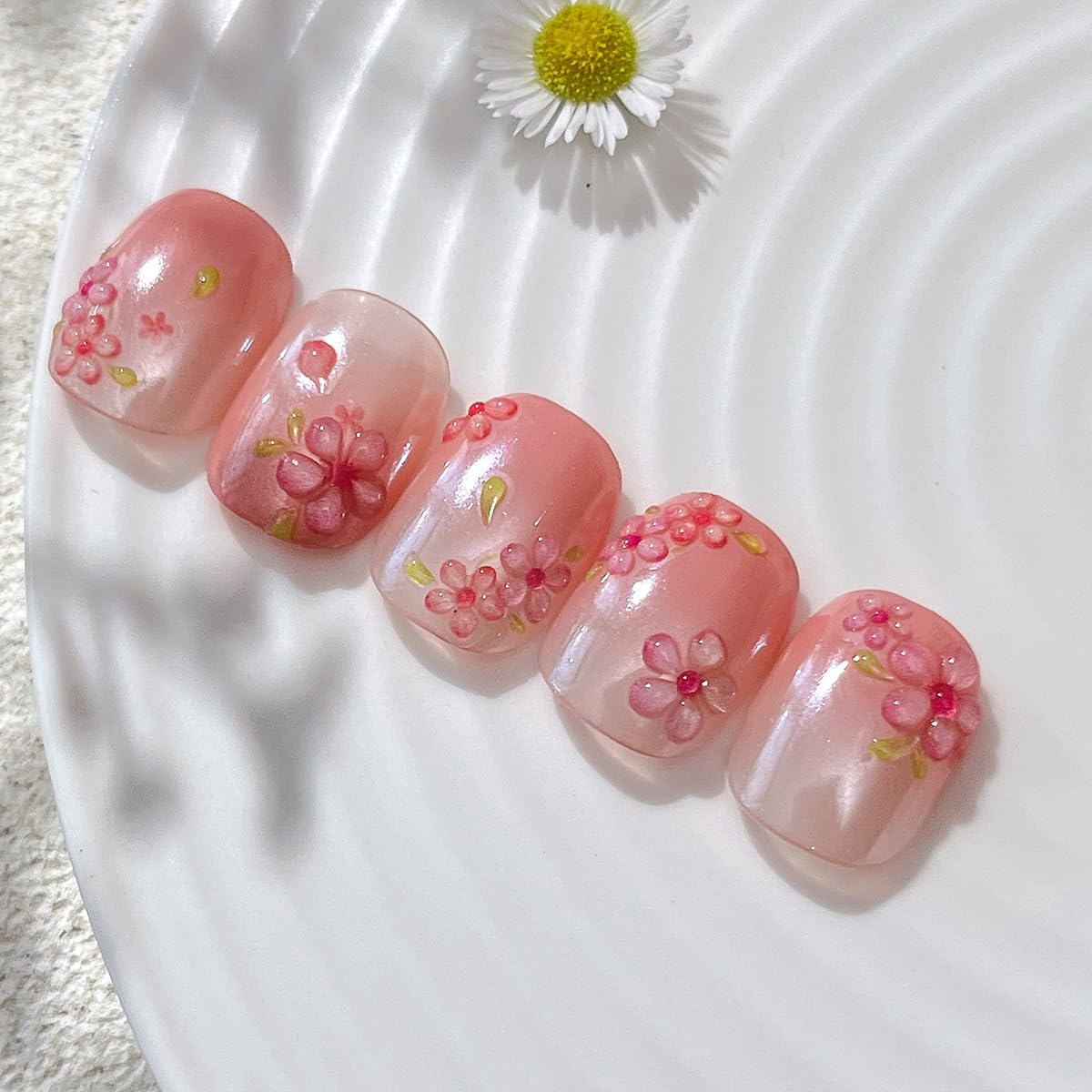 1 Sheet Pink Flower Nail Art Stickers Decals 5D Embossed Cherry Blossom Nail Stickers Exquisite Self-Adhesive Floral Nail Decals Spring Nail Art Design Stickers Supply for Women Acrylic Manicure