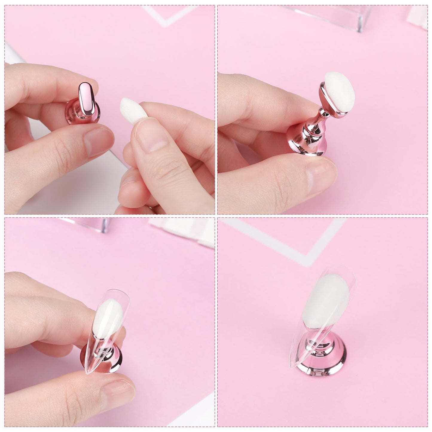Etercycle Acrylic Nail Display Stand DIY Nail Crystal Holder Magnetic Practice Stands with Reusable Adhesive Putty Clay for False Nail Tip Manicure Tool (Pink)