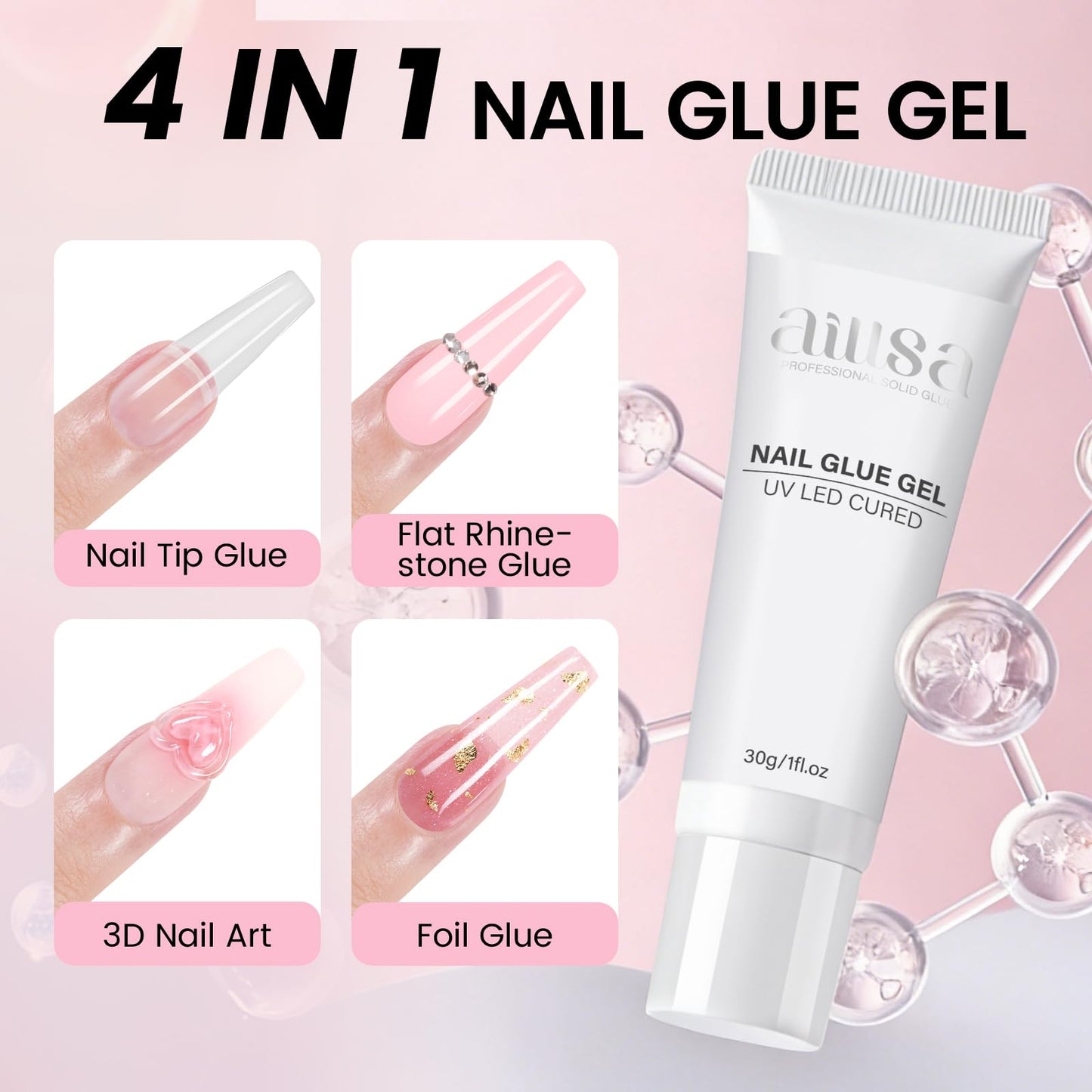 AILLSA Nail Extension Kit Medium Square Nail Tips 224pcs, Upgrade Glue Gel 30g for False Nail Tips, Gel Nail Tips Kit with Portable Mini U V Nail Lamp for DIY Home Salon