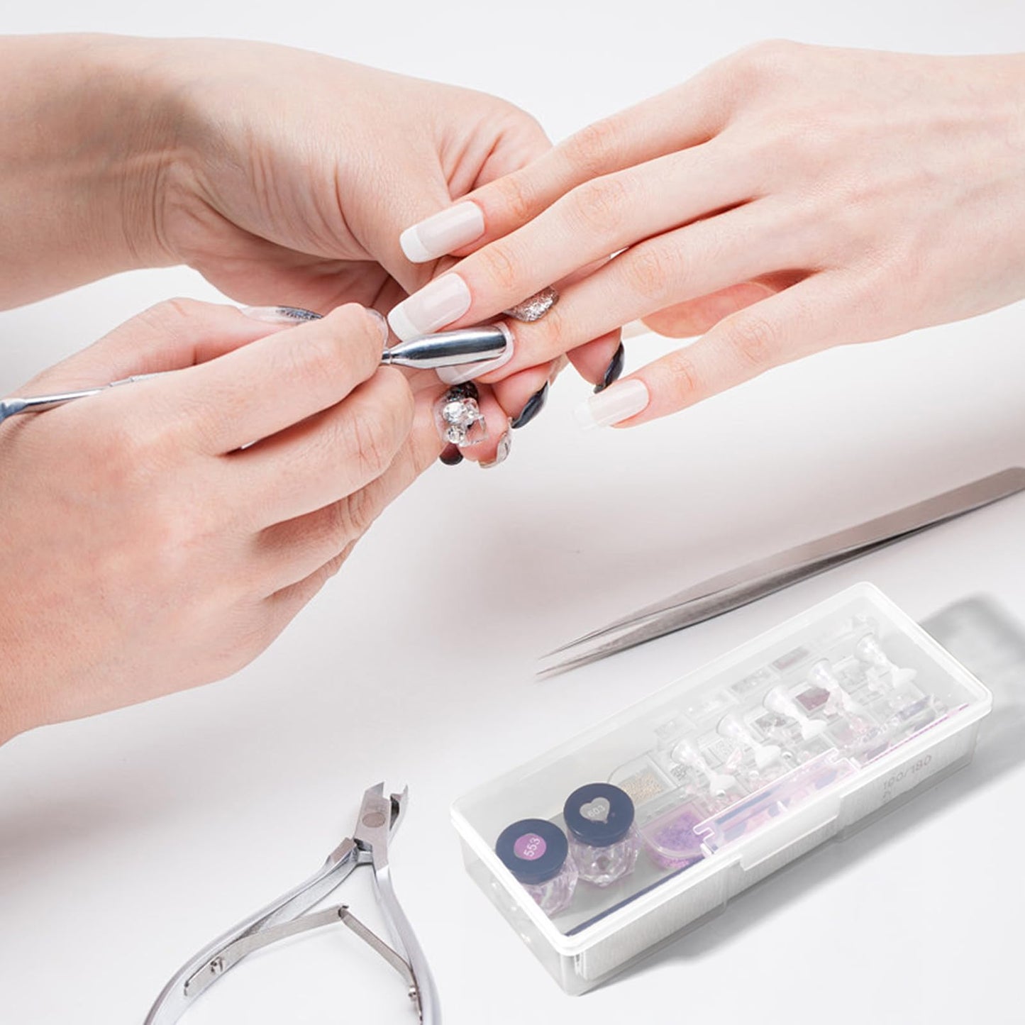 Lemecima 12Pcs Clear Manicure Tool Box, Personal Nail Box Storage Case for Organizing, Plastic Nail Tool Box for Manicure Pedicure Kit