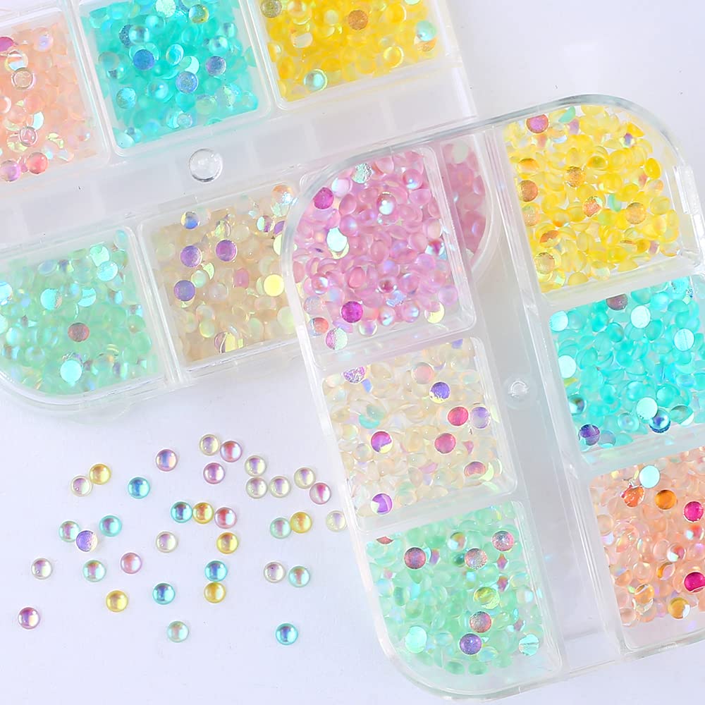 Aurora Mermaid 3D Bubble Beads Nail Charms, 6 Grids Mixed Color Crystal Gems, Flatback Rhinestones for DIY Nail Art