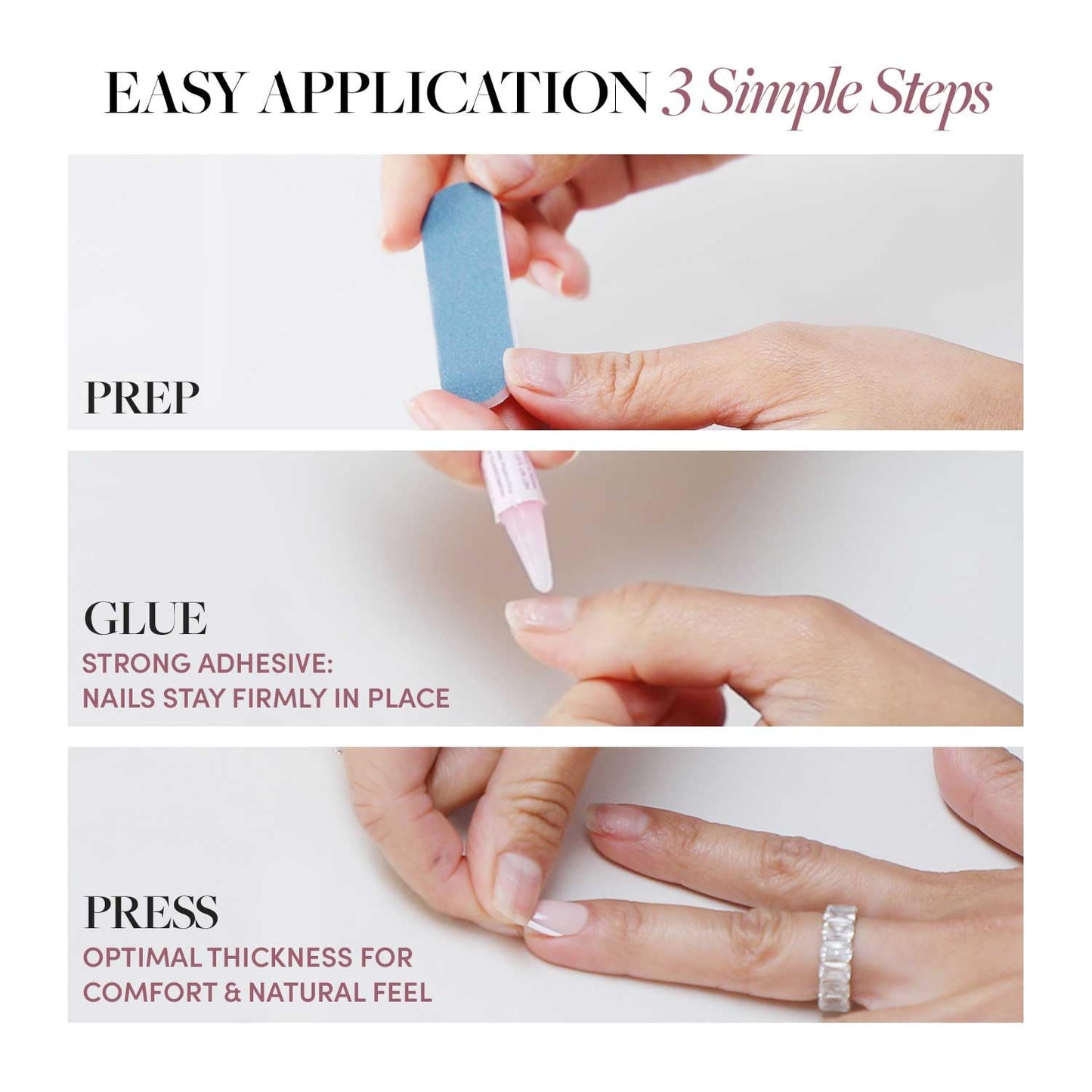 Glamnetic Press On Nails - Short Almond Fake Nails, Muted Mauve Purple Nails, Mauve Obsession | 15 Sizes - 30 Nail Kit with Glue | Gift for Mom