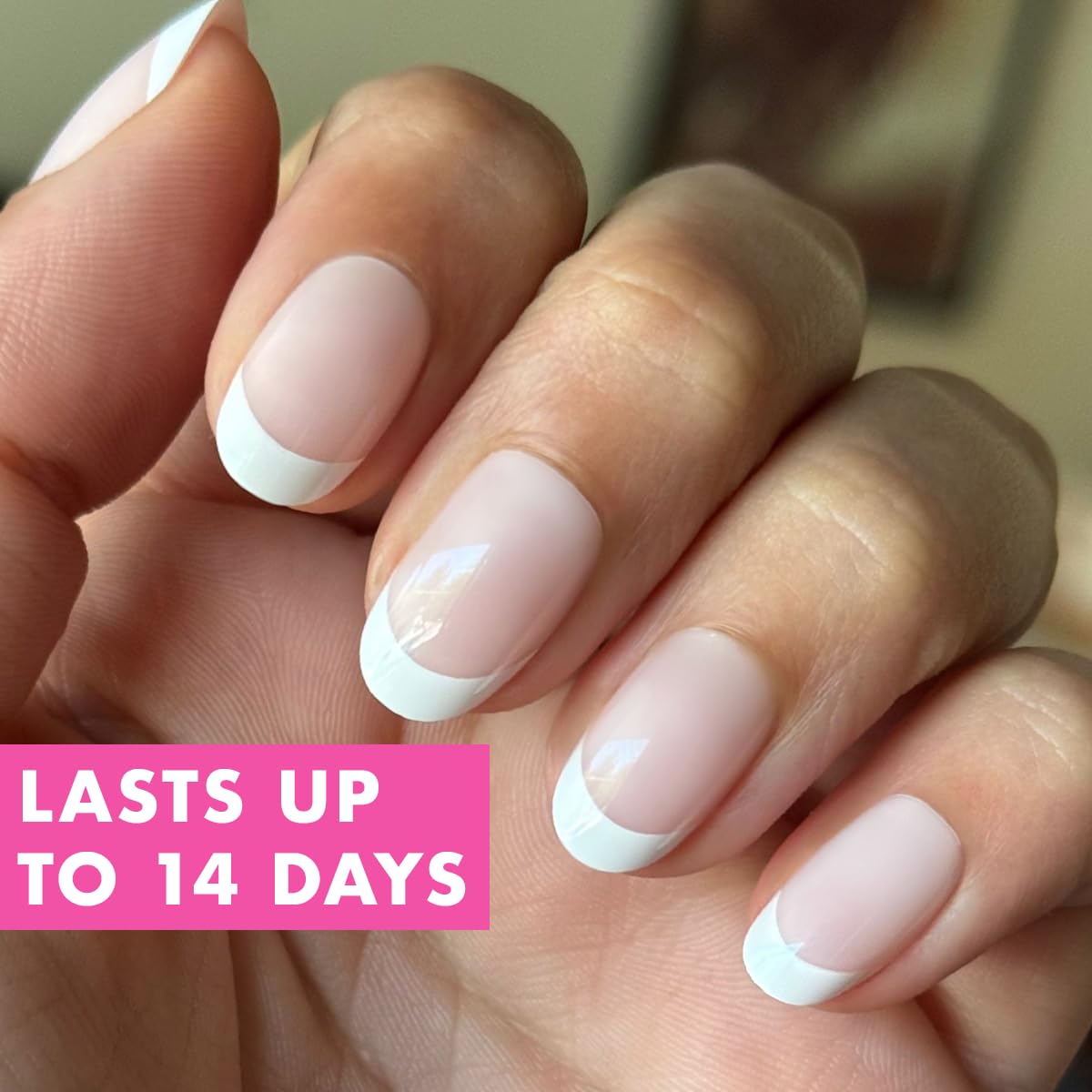 Olive & June Instant Mani Press-On Nails (Glue) | 42 Fake Nails, 21 Sizes | Non-Toxic Long-Lasting Recycled Materials Realistic Look | Salon-Quality at Home | Short, Round | Timeless French