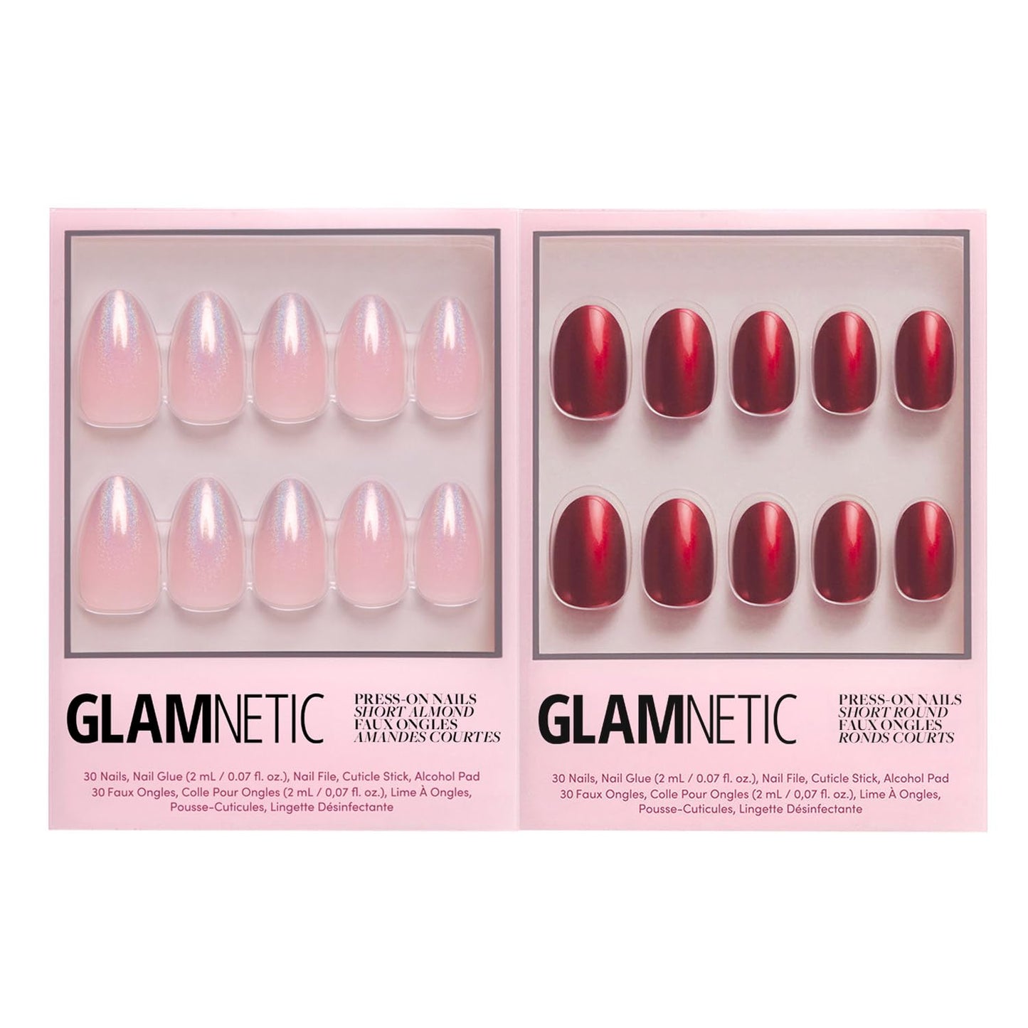 Glamnetic Press-On Nails Bundle - Winter Storm & Cherry Glaze | Semi-Transparent Short Almond Nails | Glazed Short Almond False Nails | Reusable, Salon-Quality Nail Kits
