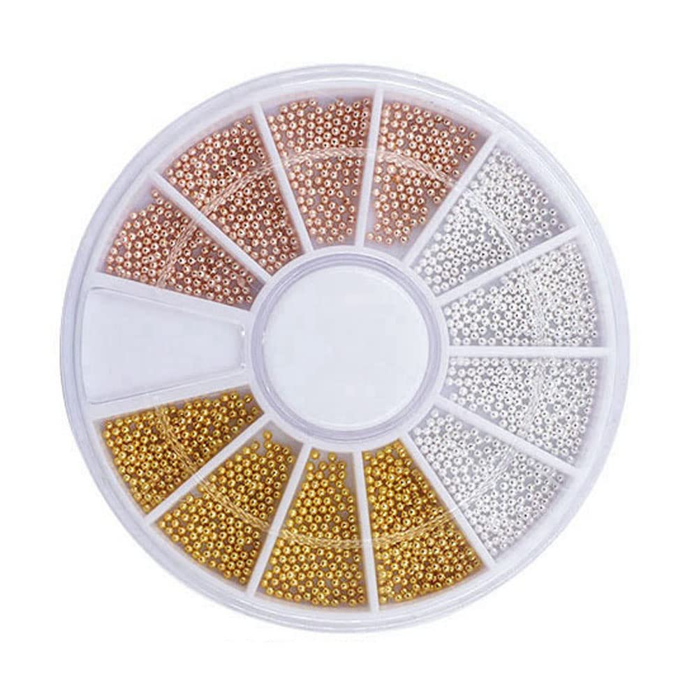 Mesiyun 3D Nail Art Rhinestones Nail Metal Caviar Beads Sparkle Charms Pearls Fashion Nail Art Decorations 4 Wheels