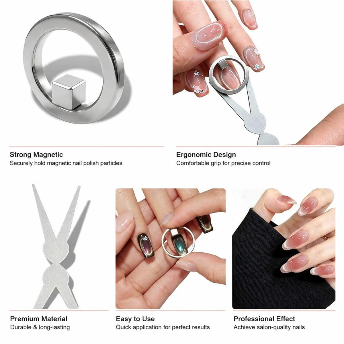 Ring Magnet for Nails, Cat Eye Nail Magnet Tool, Nail Art Magnet for Cat Eye Polish, Magnetic Tool for Wide Beam French Design, Portable Circular Magnet for DIY Manicure