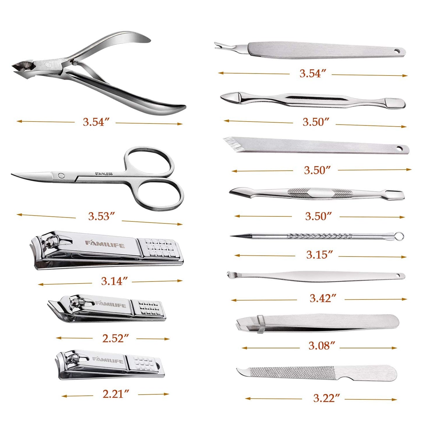 FAMILIFE F03 13pcs Manicure Set and L07 100% Stainless Steel Ingrown Toenail File and Lifter Double Sided with Storage Case (Ingrown Toenail File)