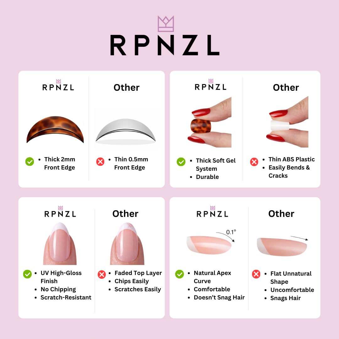 RPNZL Press On Nails - Ivory | French Tip, Medium Square UV Finish Fake Nails, Salon Quality | 32 Nails, 16 Sizes Kit with Glue and Adhesive Tabs I Female Founded