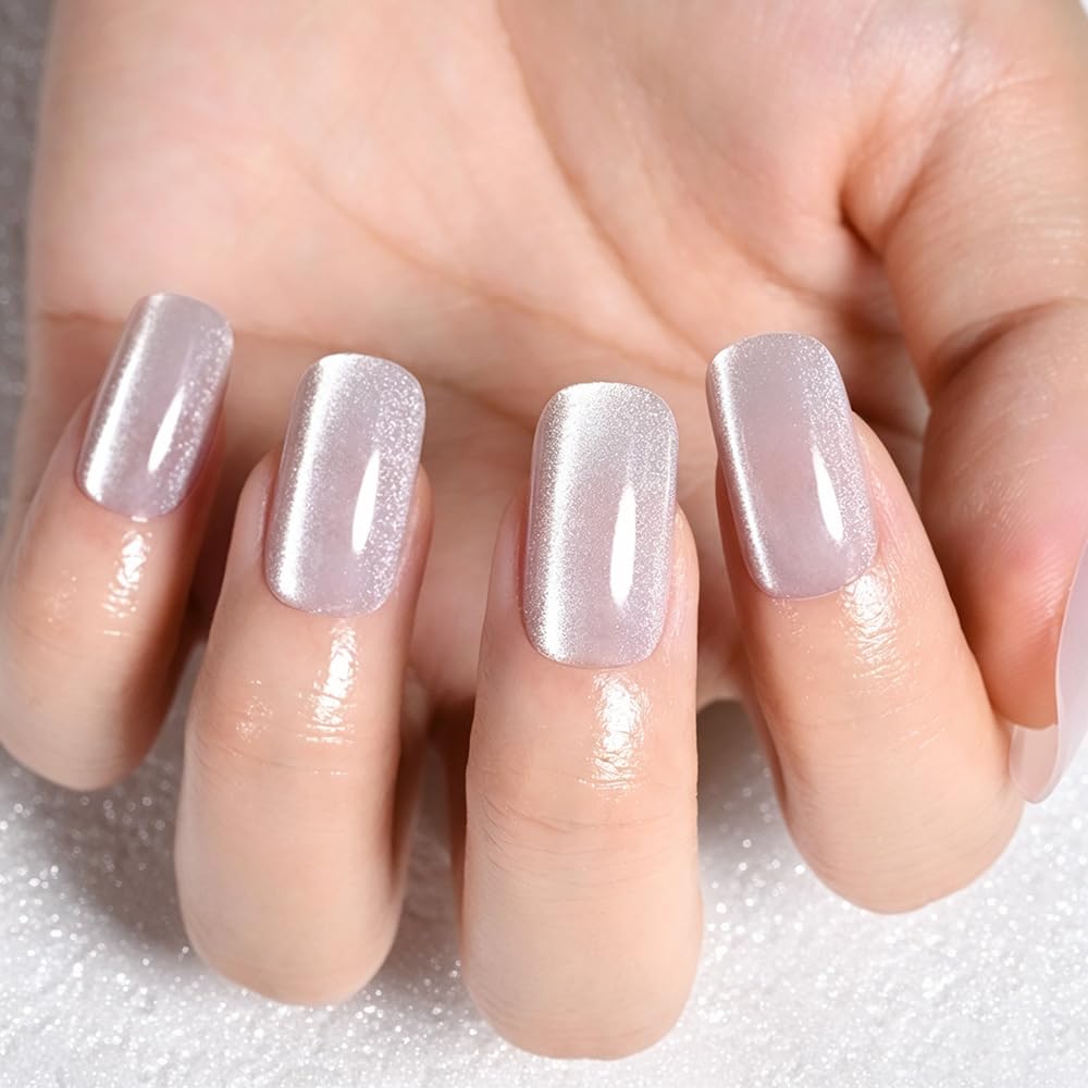 XZMeiLun Cat Eye Crystal Press On Nails Square Medium, Magnetic Acrylic Fake Nails Stylish Design, Salon-Quality Shiny Finish, Reusable Stick On Nails Kit for Women, Daily Wear (No Glue Included)