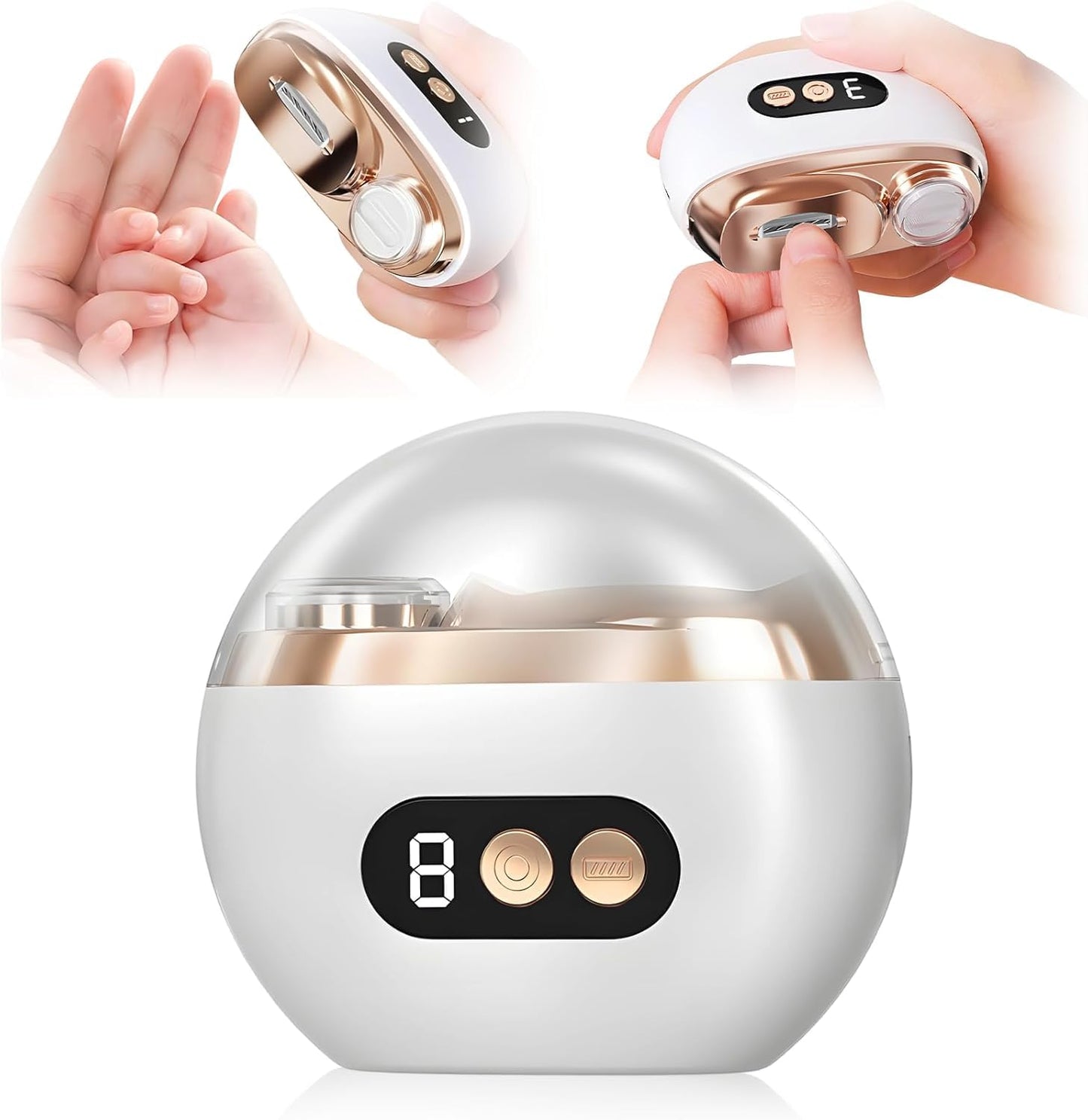 Electric Nail Clippers, Upgraded 3 in 1 Electric Toenail Clippers for Seniors with 3 Speed Levels, Polishing Automatic Toenail Clippers with Light for Men/Seniors/Adult (White)