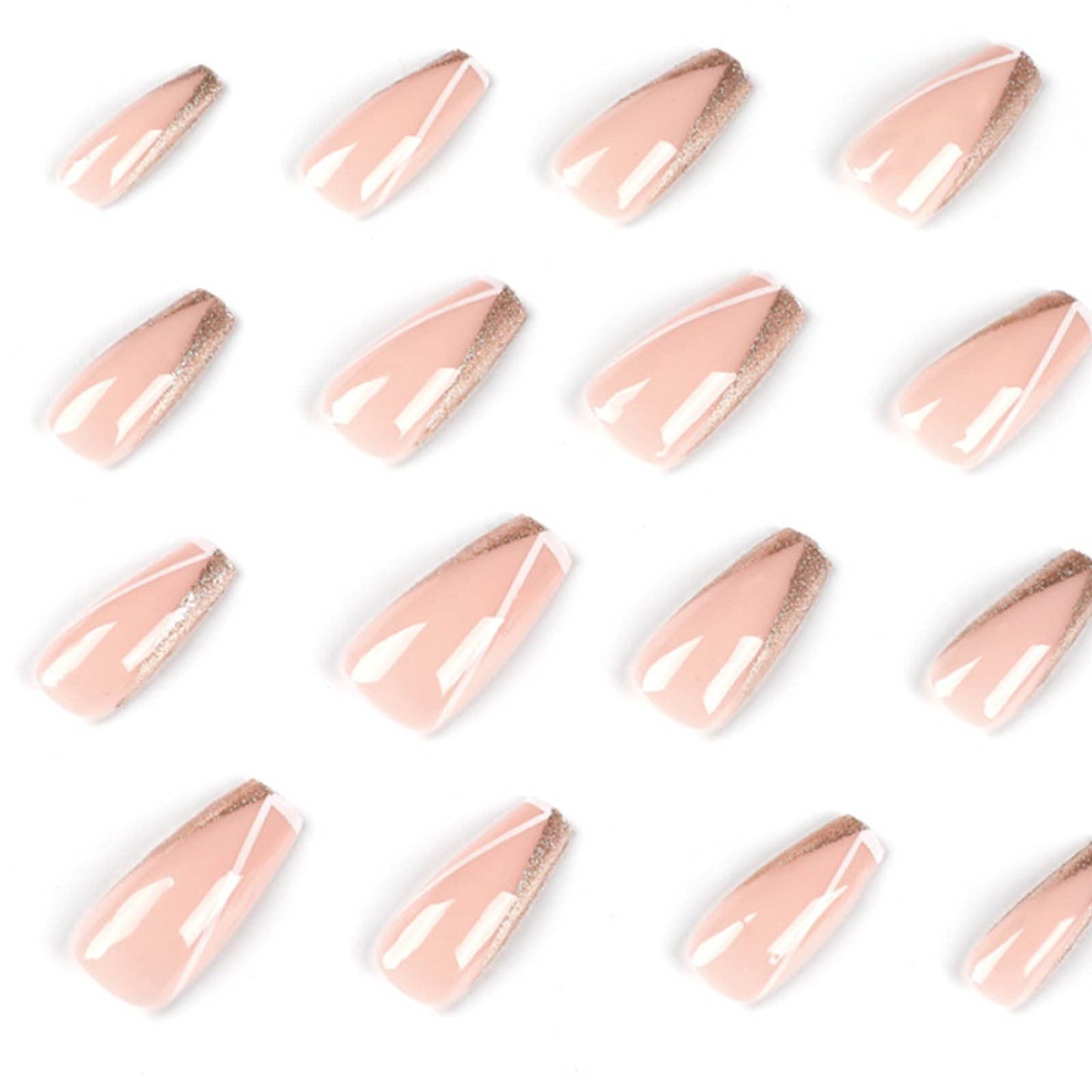 DANMANR Long Press on Nails Square French Fake Nails Full Cover Nude Acrylic False Nails for Women and Girls 24PCS (Bling Multicolor)
