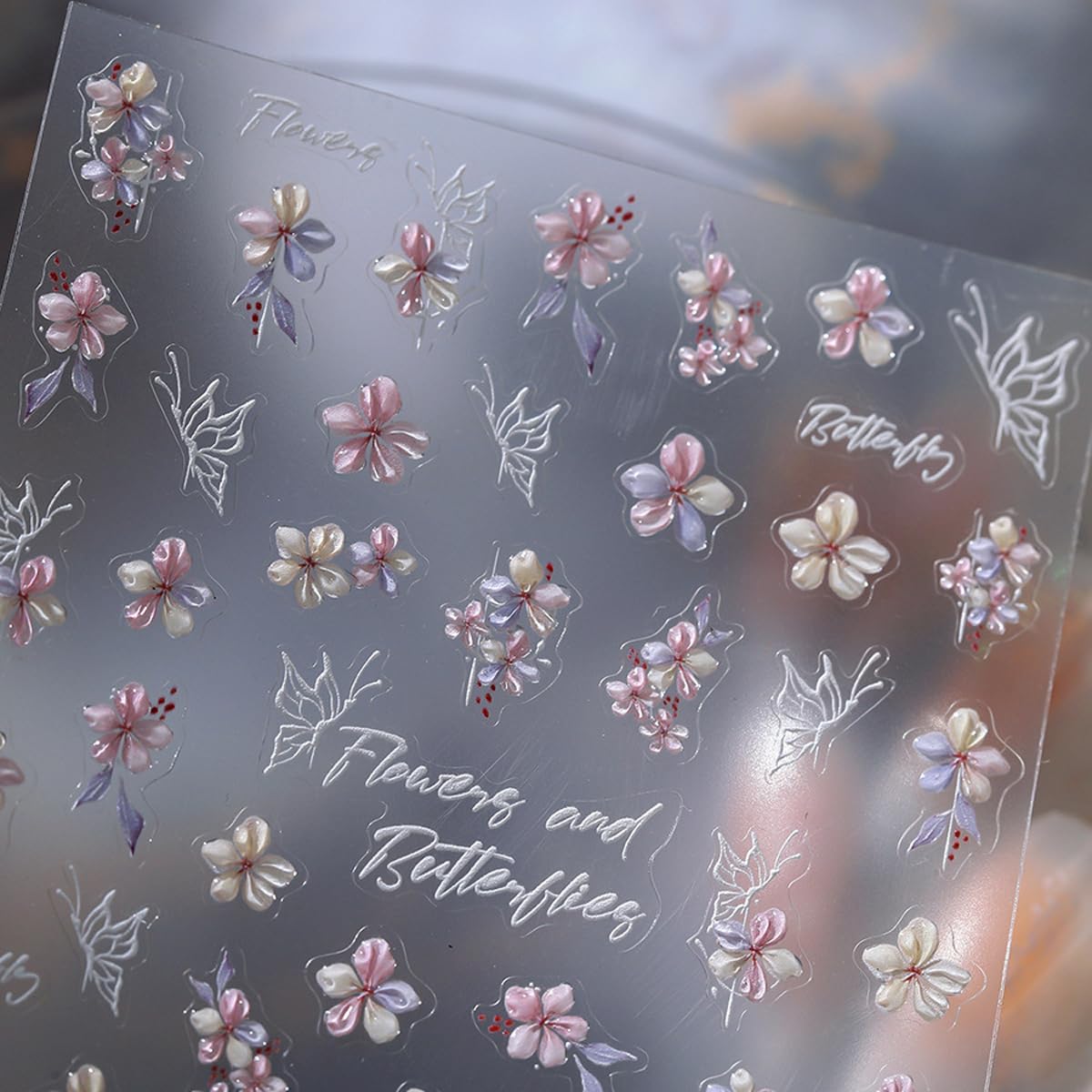 5D Embossed Flower Nail Stickers for Nail Art Pink Floral Nail Art Stickers White Butterfly Nail Decals Spring Stickers for Nails Designs Adhesive Nail Art Supplies for Women Girls 1 Sheet