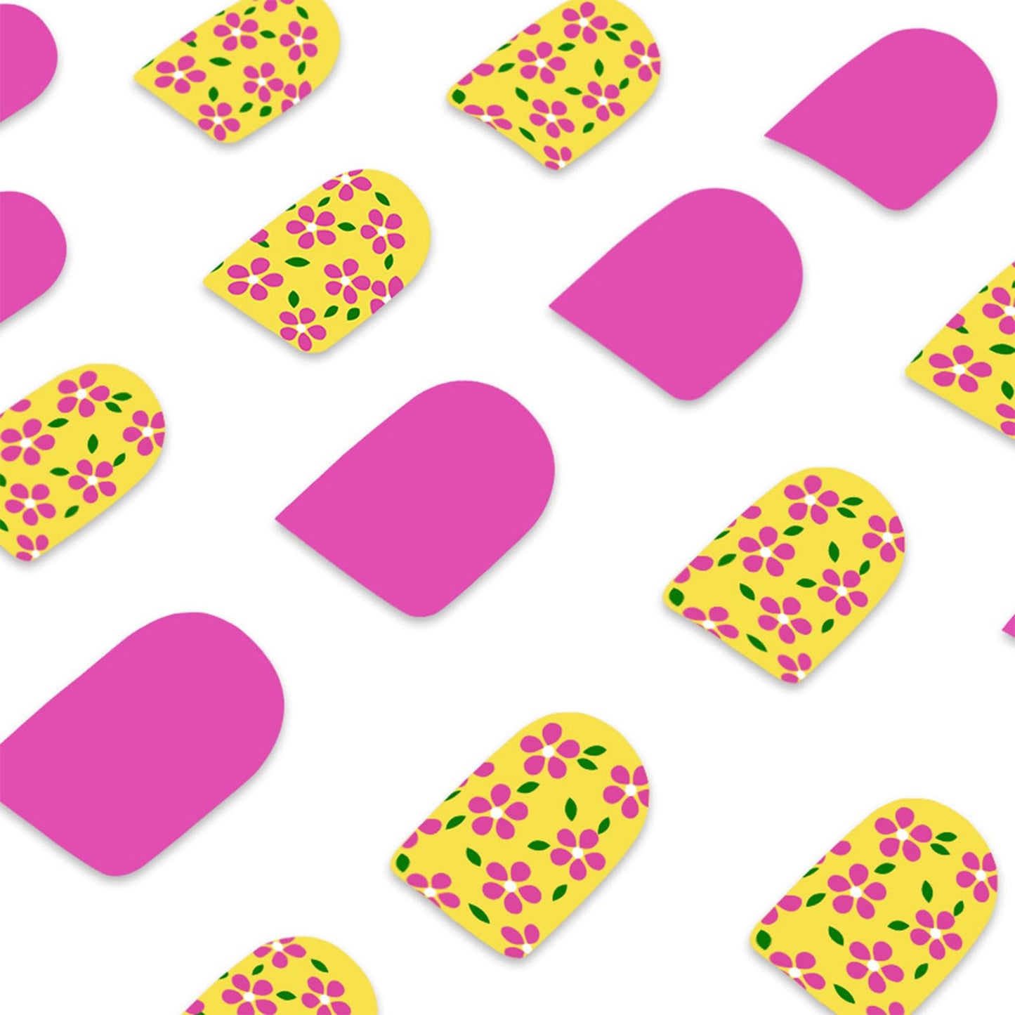 IMRAIN Press on Nails Short Square Fake Nails with Flower Designs Spring Yellow Pink False Nails Cute Floral Full Cover Acrylic Nail Supplies Glossy Glue on Nails for Women Girls 24Pcs