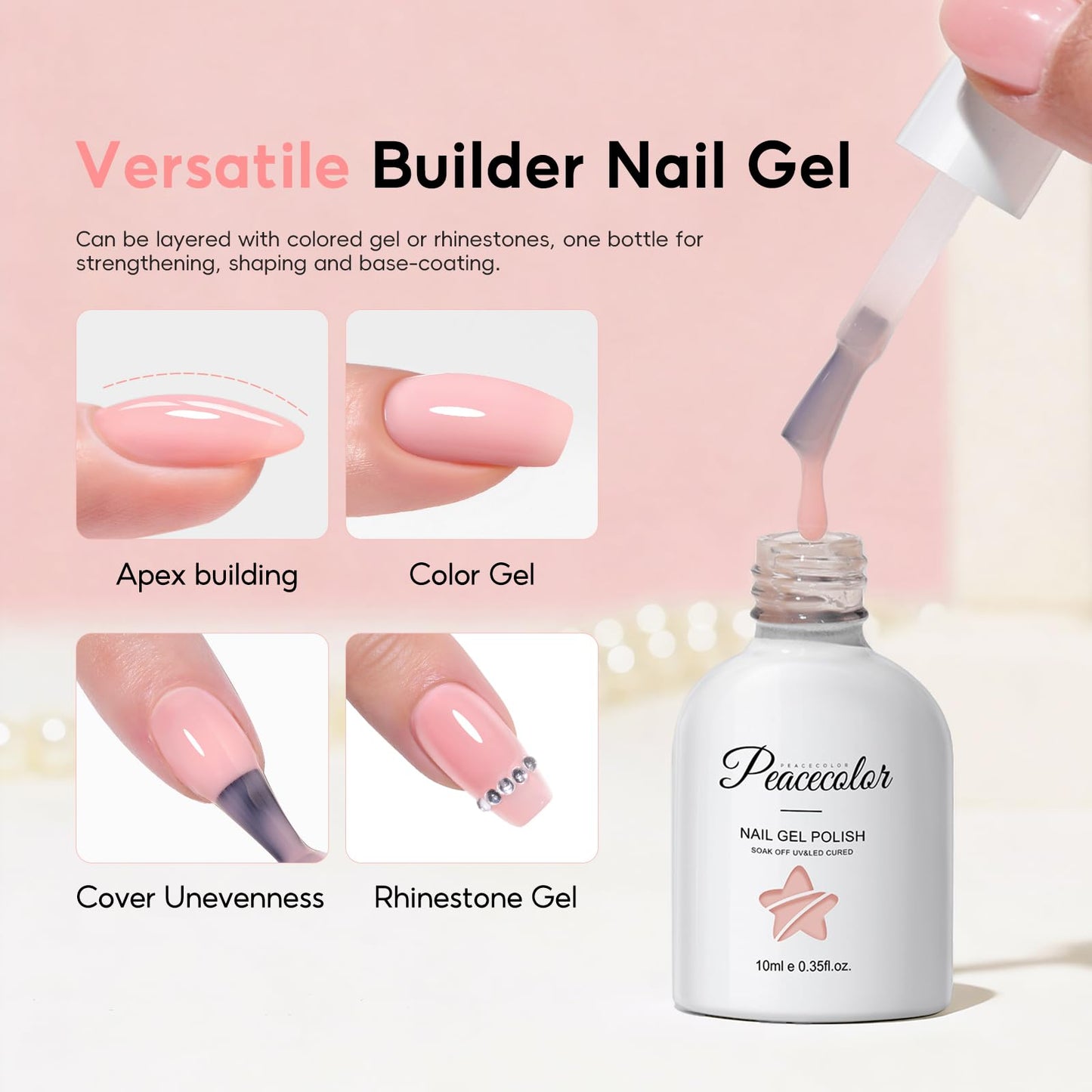 Peacecolor Nail Gel Polish Kit with Mini U V Light Clear Pink Nude White 6 Colors Builder Extension Gel Cat Eye Gel Polish Nail Extension Strengthening Gifts for Women