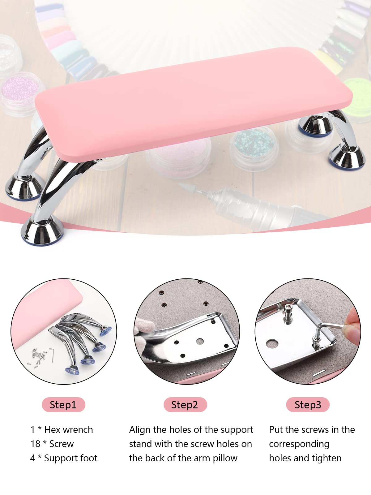Big Arm Rest for Nails Cushion, Microfiber Leather Hand Rest for Nails Tech, Hand Rest Pillow for Nails Toenails, Detachable Nail Art Accessories Tool for Nails Tech (Pink)