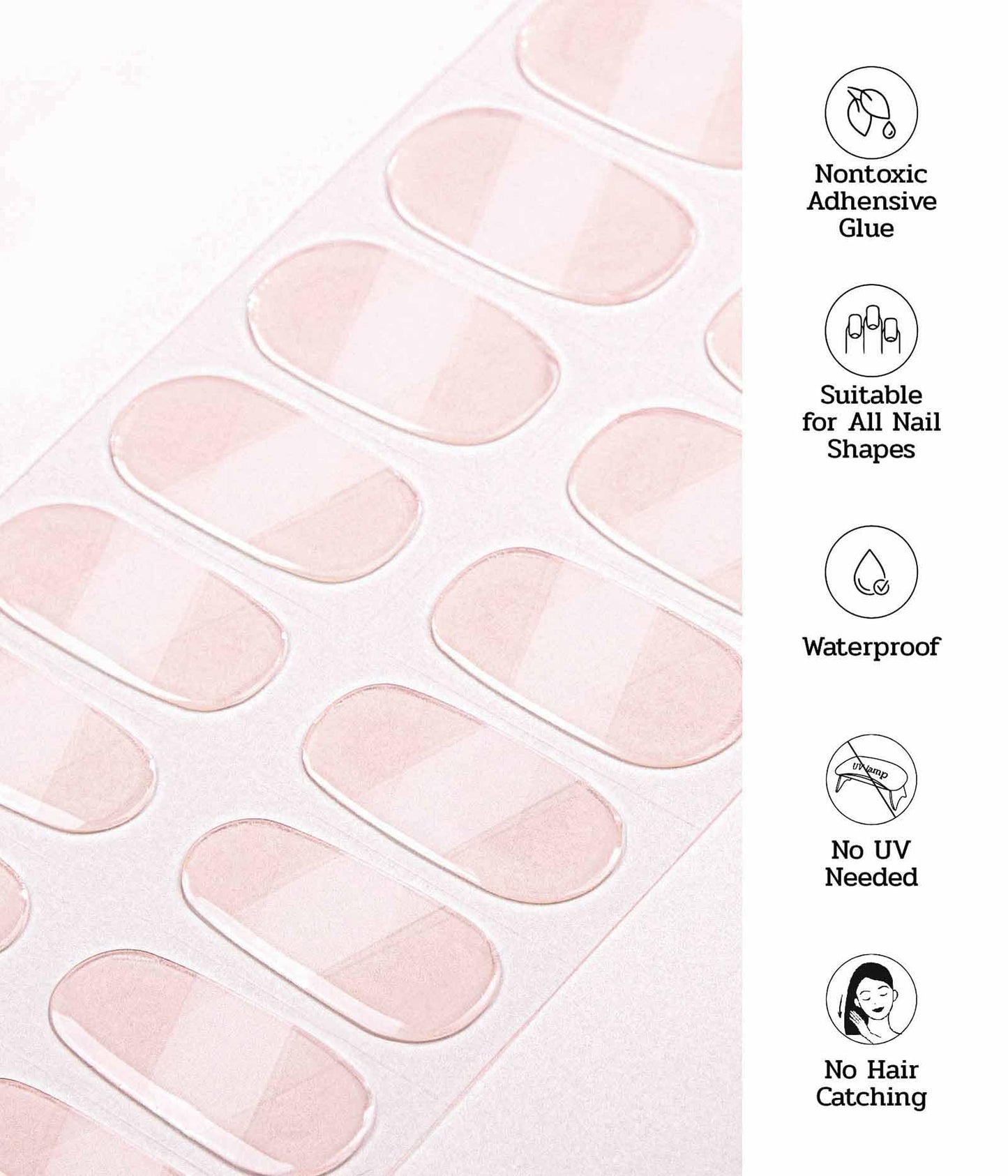 ruyeefam Nail Polish Strips (No UV Lamp Needed) - 22 Pcs Salon Quality Gel Nail Stickers - Long Lasting Wraps (Single Lip Kiss Pink)