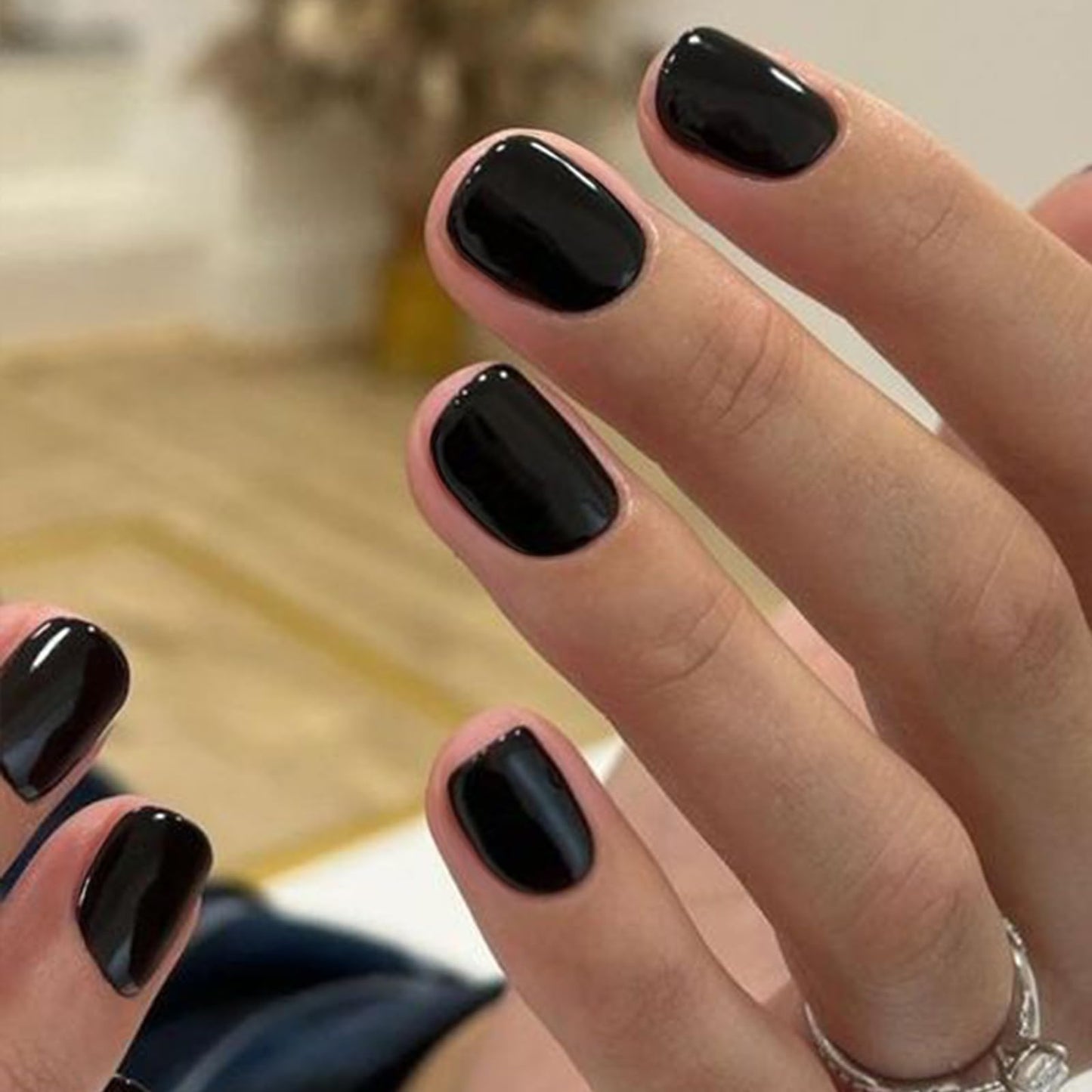 GLAMERMAID Short Press on Nails Sets Squoval,Black and Light Purple Glossy Glue on Nails,48 Pcs 2 Sets Reusable UV Finish Fake Nails Acrylic False Nails Manicure Kits for Women Gift
