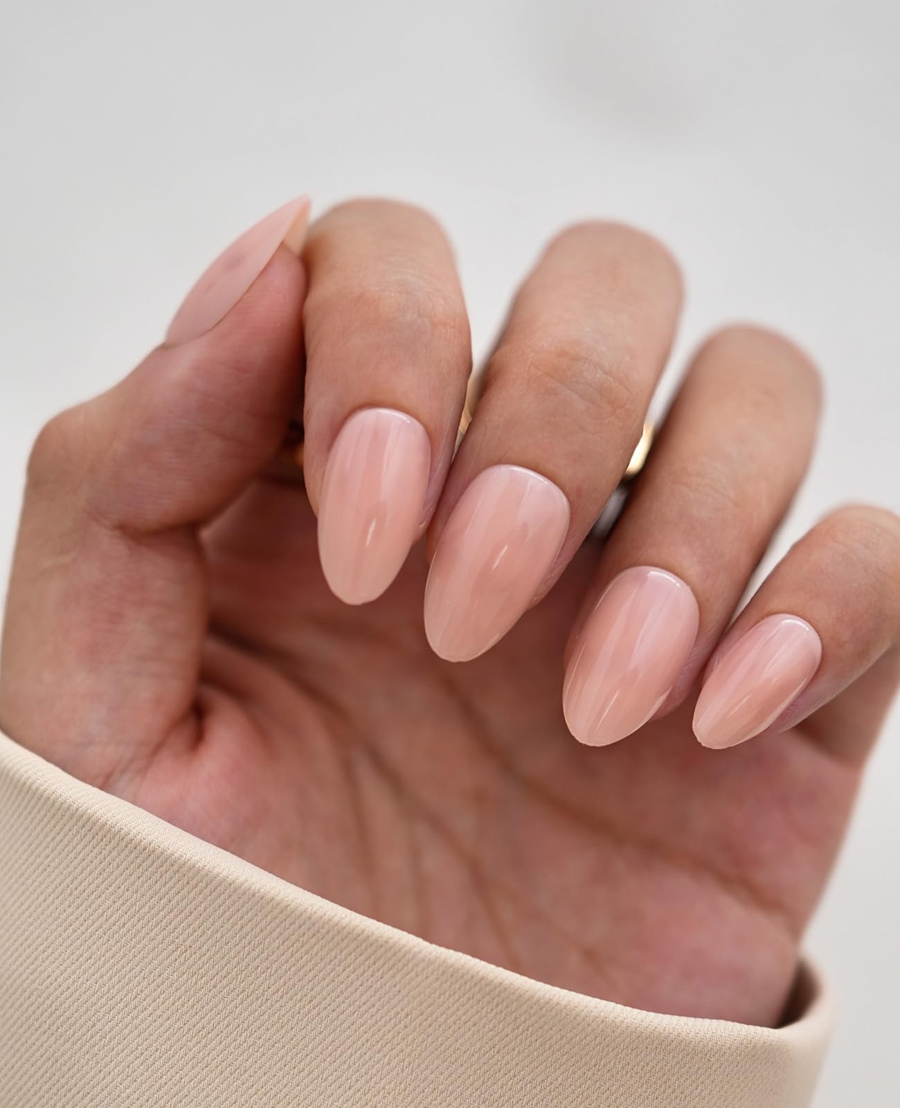 ESLALA Press On Nails Short Almond,Nude Pinkish Opaque Fake Nails Glossy Full Cover False Nails Reusable Stick On Fake Nails with Glue | 16 Sizes - 32 Nail Kit(06-Almond Nude)