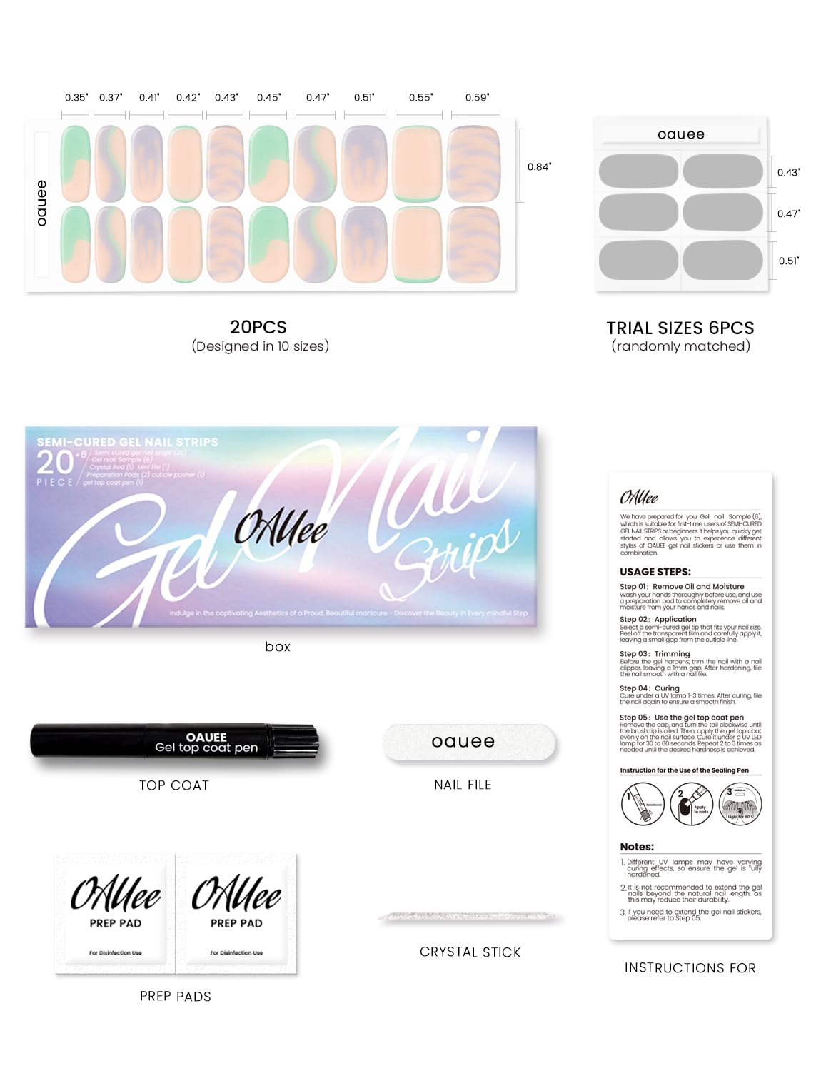 Oauee Semi Cured Gel Nail Strips | Built-In Gel Top Coat | UV Light Required | Salon Quality, Easy Application And Removal (Violet Spark ）