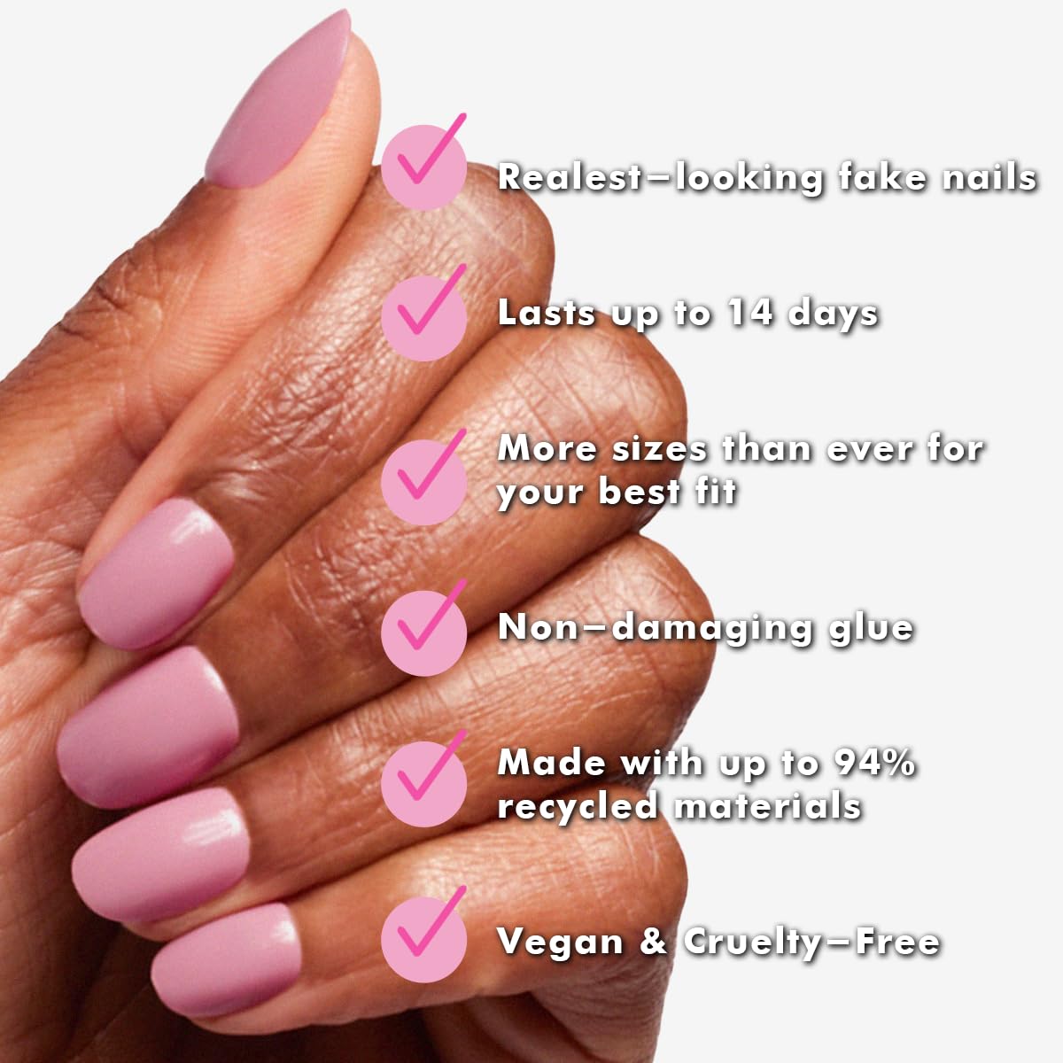 Olive & June Instant Mani Press On Nails (Glue) | Mauve | Extra Short, Round | 42 Fake Nails, 21 Sizes | Non-Toxic, Long-Lasting | Recycled Materials | Realistic Look | World Lit