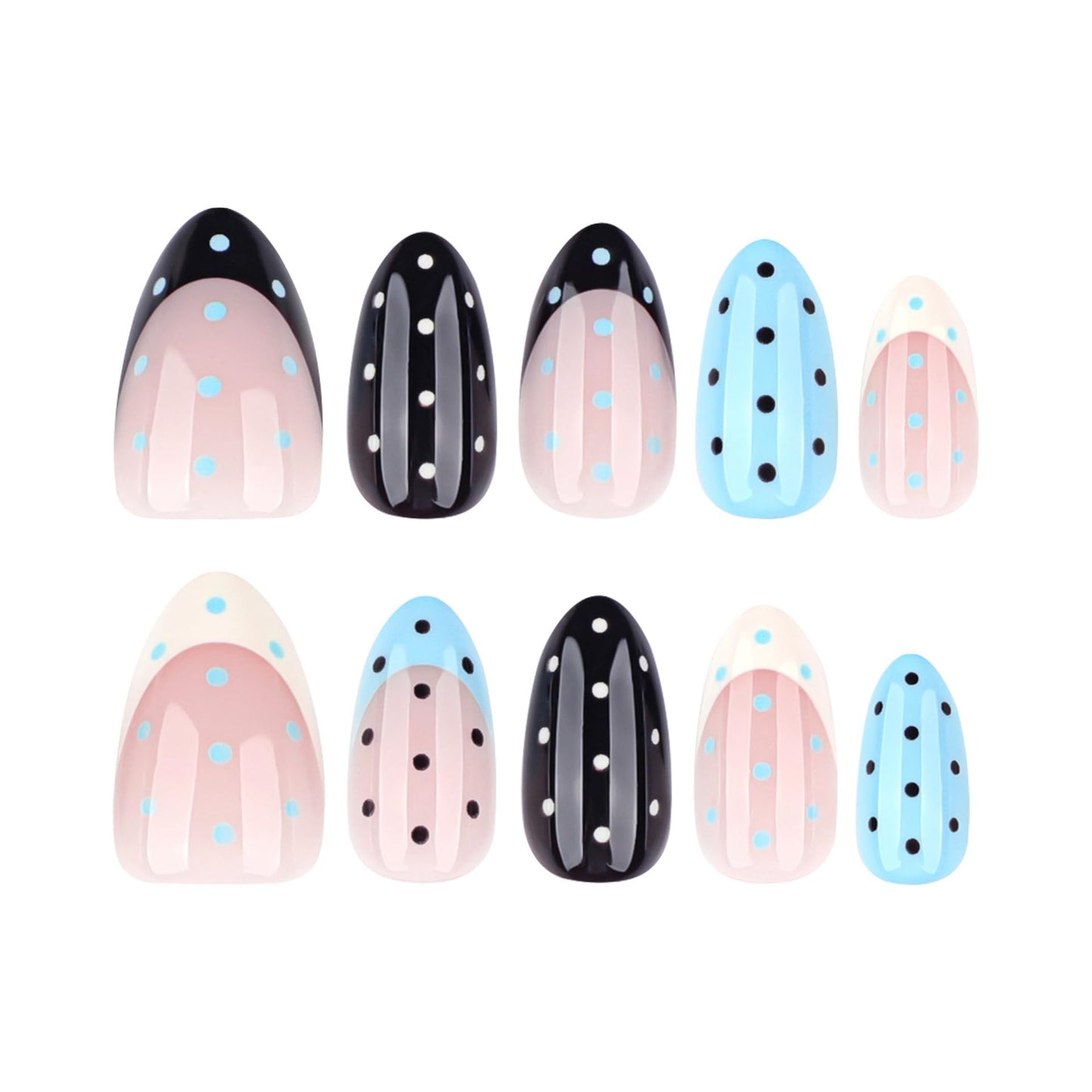 CTTHNBD Press on Almond Nails - French Tip Fake Nails with Polka Dot Design - Medium Full Cover False Nails - for Women 24 Pcs