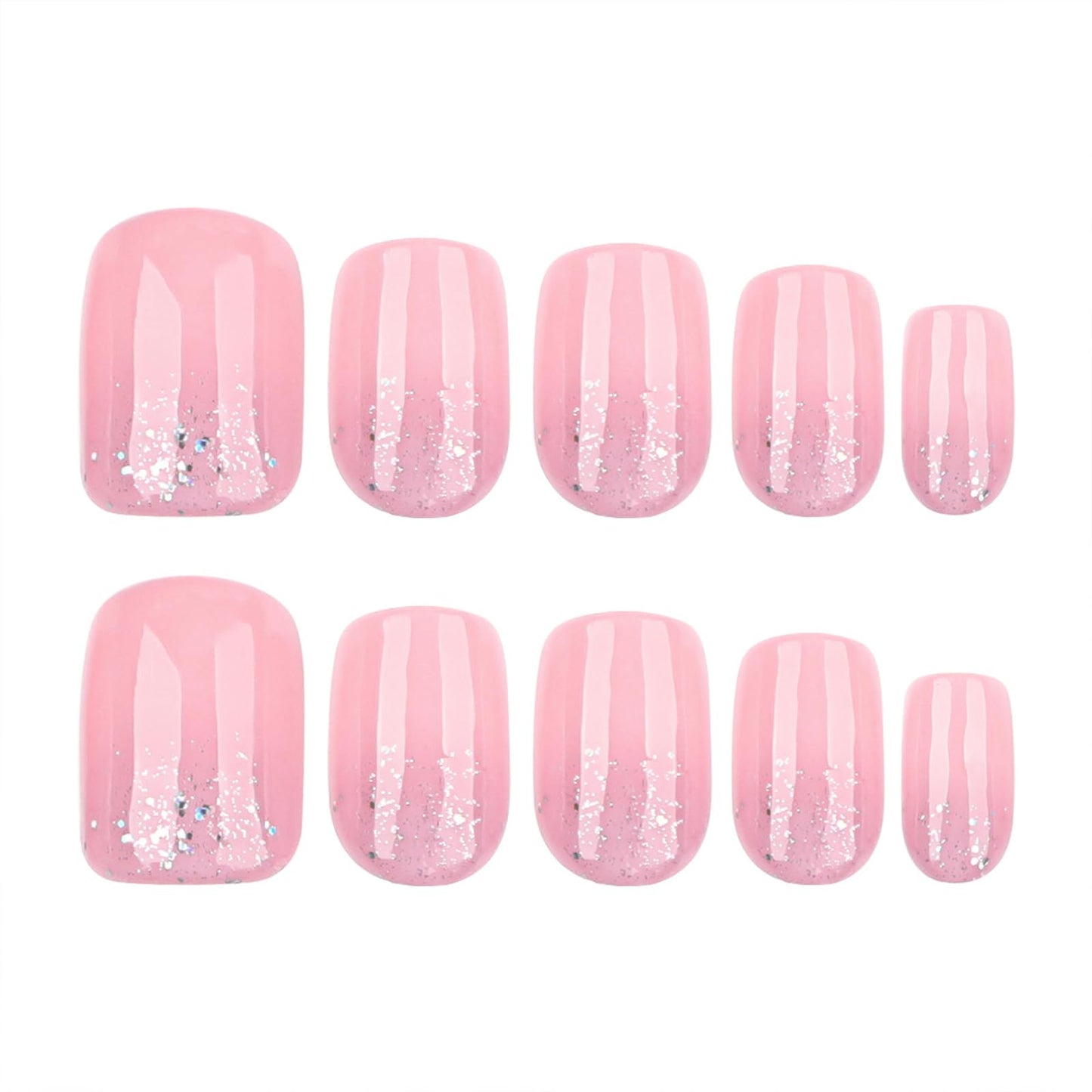 Mivota Square Press On Nails Short – Nude Pink Glitter Acrylic Fake Nails, 24PCS Glossy Thick False Nails Kit, Durable Reusable Stick On Nails with Glue & Tools for Women, DIY Salon Manicure