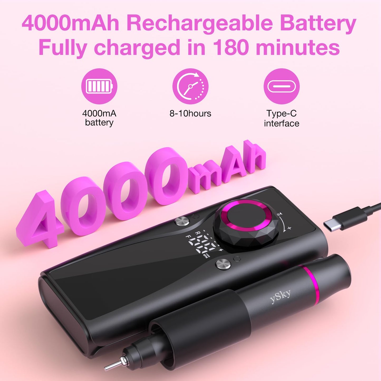 Professional Nail Drill Electric File 45000RPM,Nail File Drill for Acrylic Gel Nails,Cordless Rechargeable Nail Drill Kit,Salon-Grade Efile Nail Machine,Adjustable Speed Efile for Nails(Dark Grey)