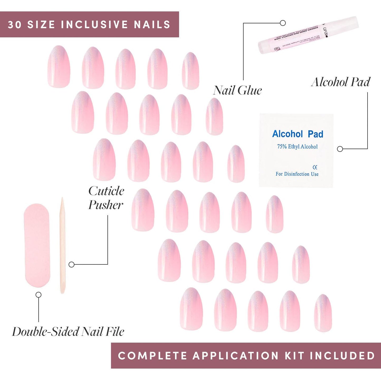 Glamnetic Press-On Nails Bundle - Creamer, Goal Digger & Winter Storm | Neutral Ombre Round | Glossy, Semi-Transparent, Round | Holographic Short Almond Nails | Reusable