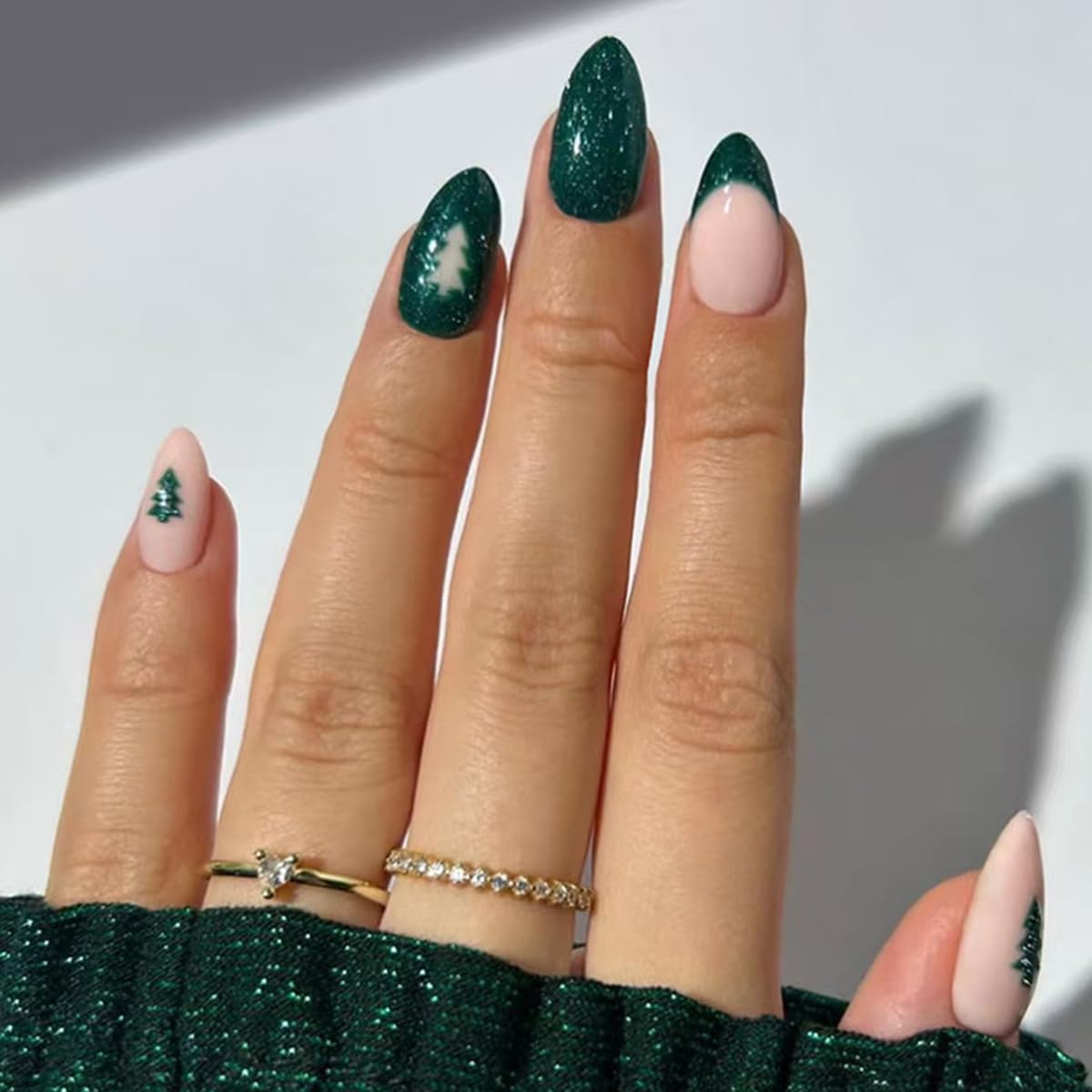 6 Packs (144 Pcs) Christmas Press on Nails Medium Almond Fake Nails Winter Xmas False Nails with Designs Snowflake Glue on Nails Full Cover Glossy Acrylic Stick on Nail for Women Girls Manicure