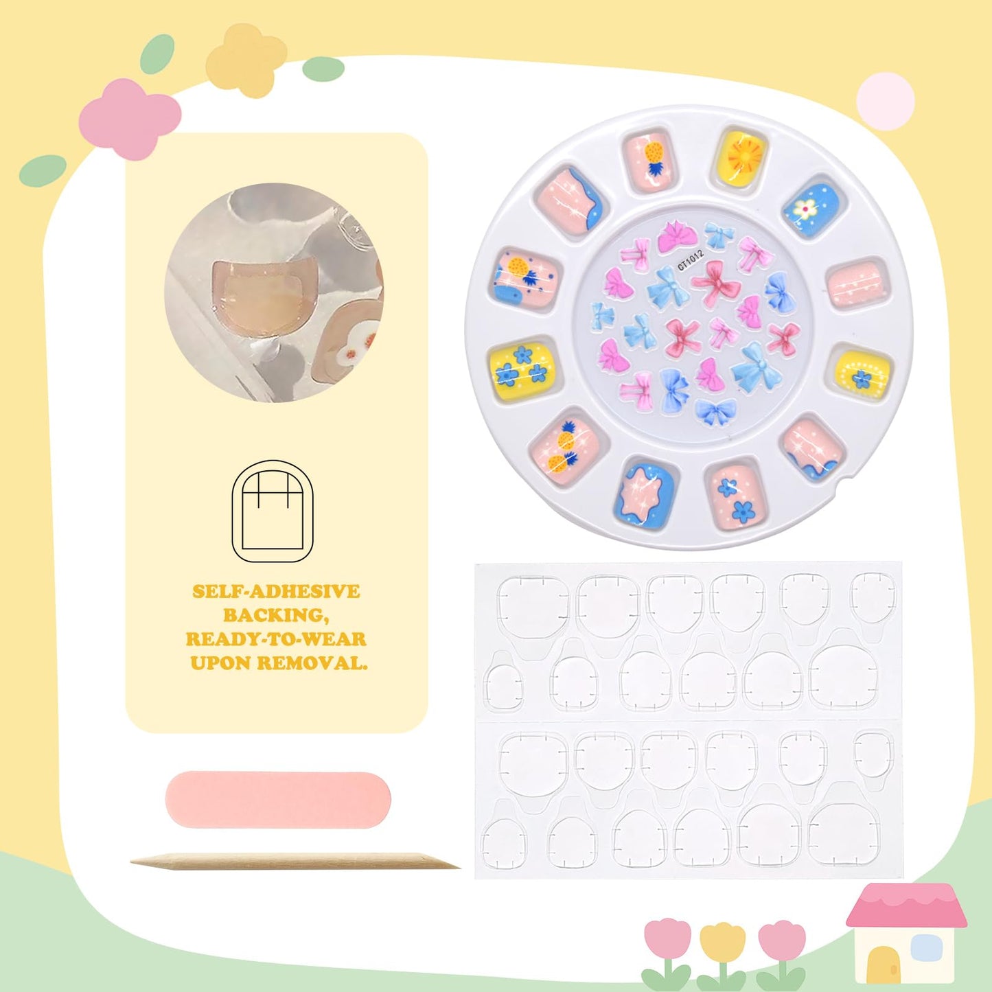 Press on Nails for Kids 3-6,With Cute DIY Stickers,4 Pack 48Pcs Little Girls Sparkling Princess Nails,Cute Pattern Rainbow Series