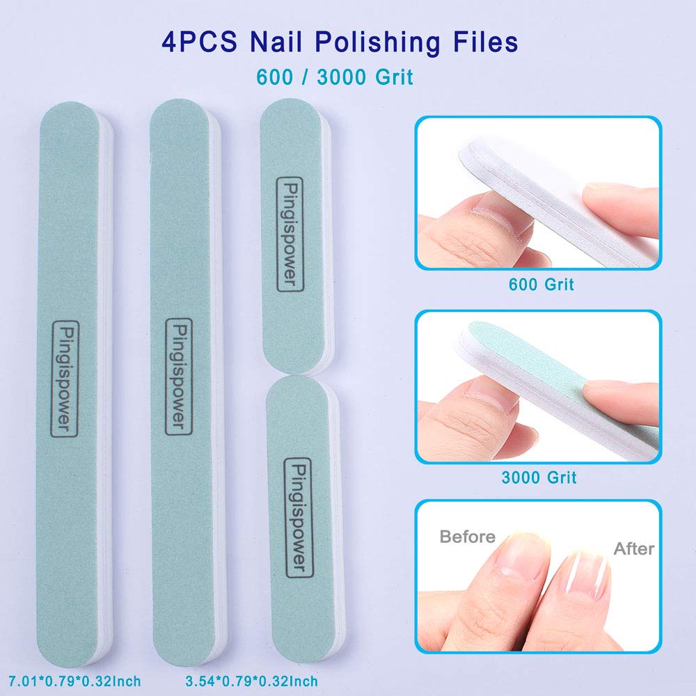 Pingispower Nail Files and Buffers, 20PCS Professional Nail File & Nail Polishing Buffer Block for Natural Nails, 100/180 & 600/3000 Grit Double Sided & Reusable Manicure Kit for Women at Home Salon