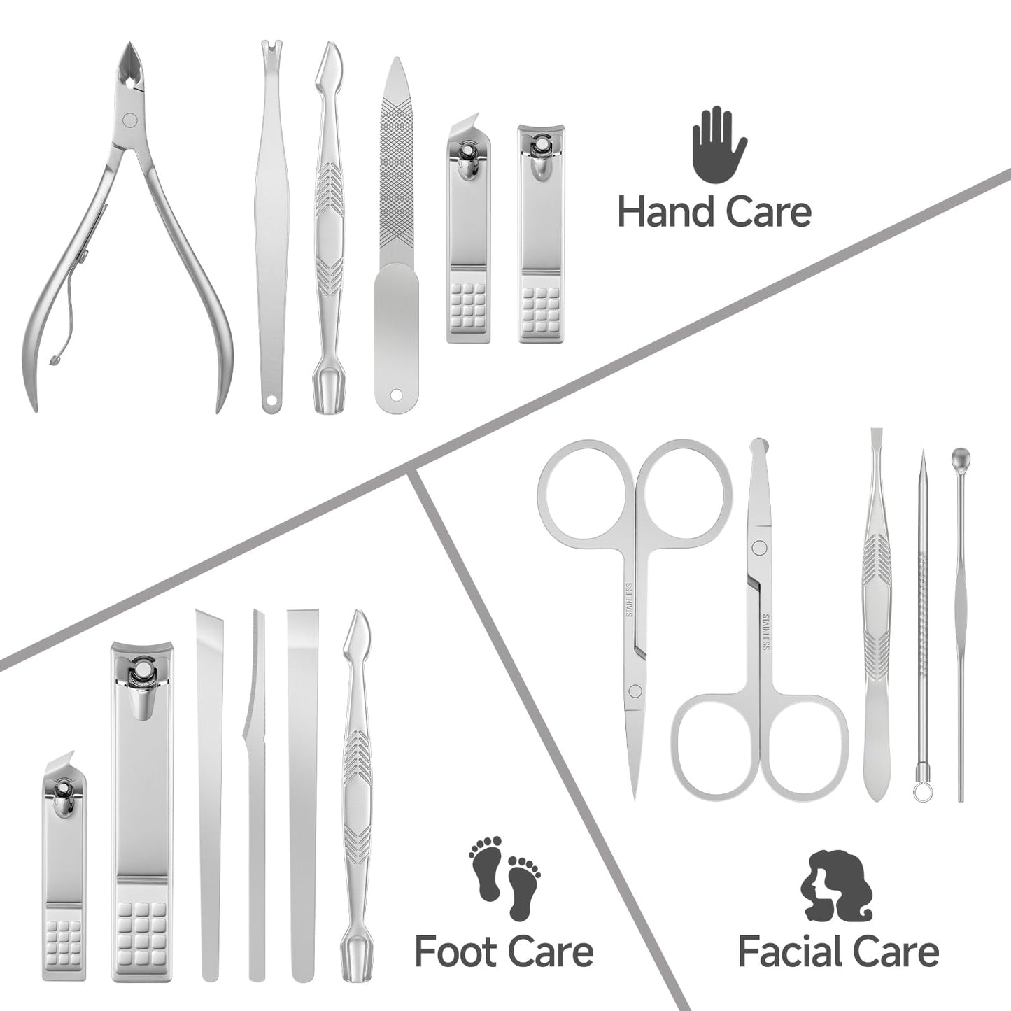 TEPRETER Manicure Set Professional Nail Clipper Kit-15 Pieces Stainless Steel Pedicure kit, Nail Care Tools with Luxurious Travel Case Nail Grooming Kit Present for Men Women Boyfriend Parent (Black)
