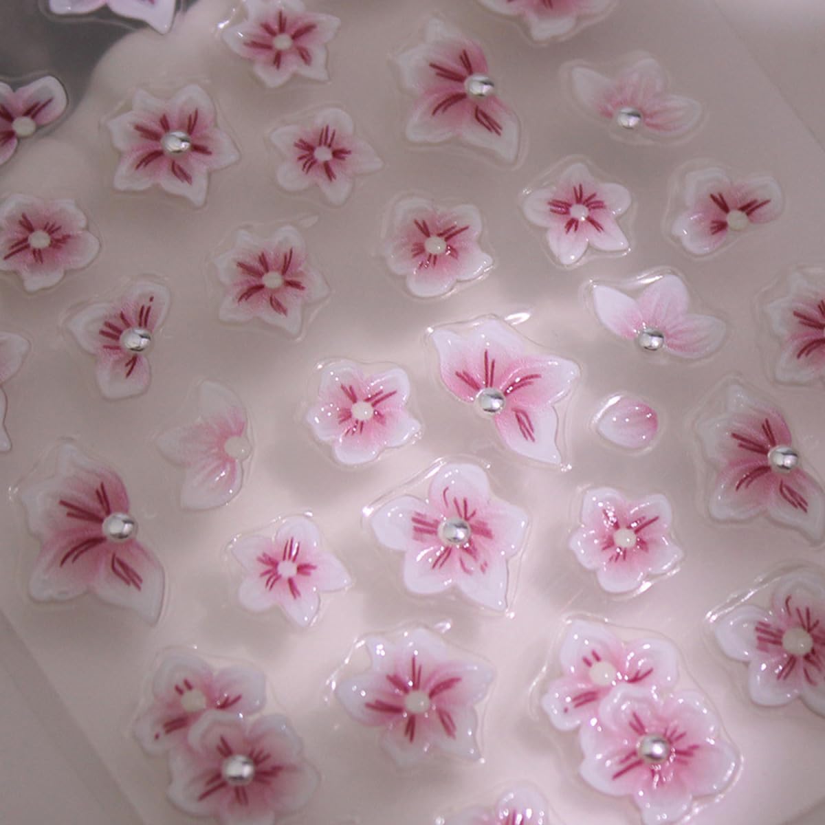 1Sheet Pink Flowers Nail Stickers for Nail Art 5D Embossed Cherry Blossoms Nail Art Stickers Pink White Floral with Rhinestones Design Spring Summer Nail Decals for Women Acrylic Manicure Decoration