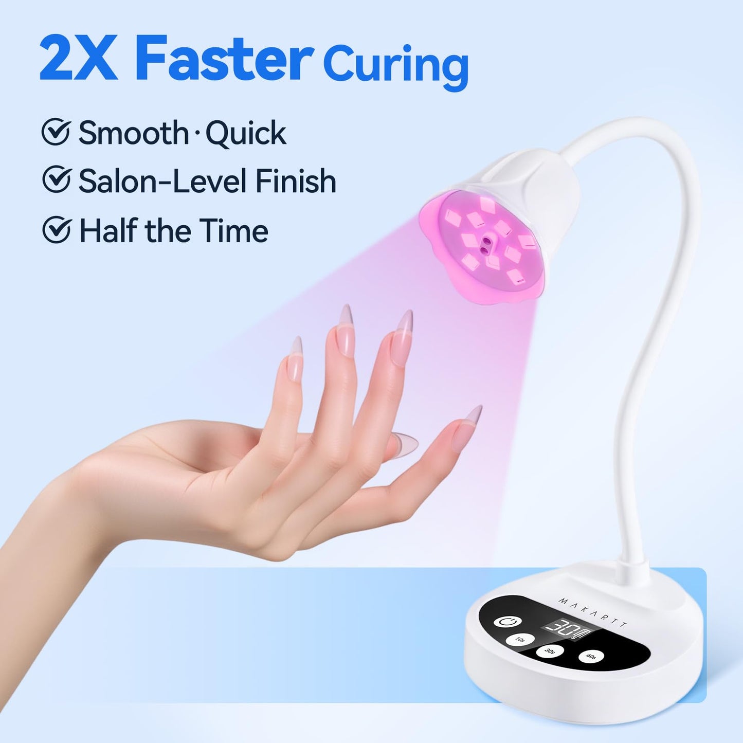 Makartt UV LED Nail Lamp: Portable Cordless 50 mW/cm² Flash Cure Nail Lamp for Gel X & Press-On Nails, Rechargeable USB Gooseneck Nail Dryer with Auto Sensor & 4 Timers for Gel Polish Travel Manicure