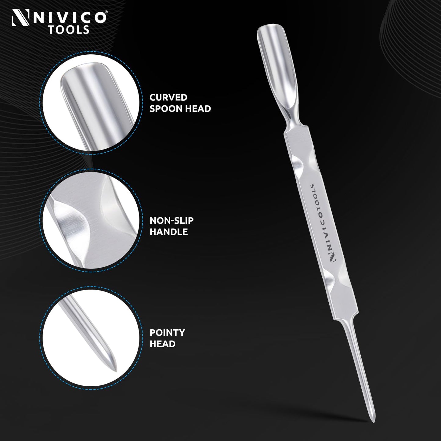 NIVICO Flat Handle Gouge Nail Pusher And Cuticle Pusher Tool, Double End Cuticle Remover, Nail Cleaner And Scraper for Nail Techs, Manicure & Pedicure Essentials