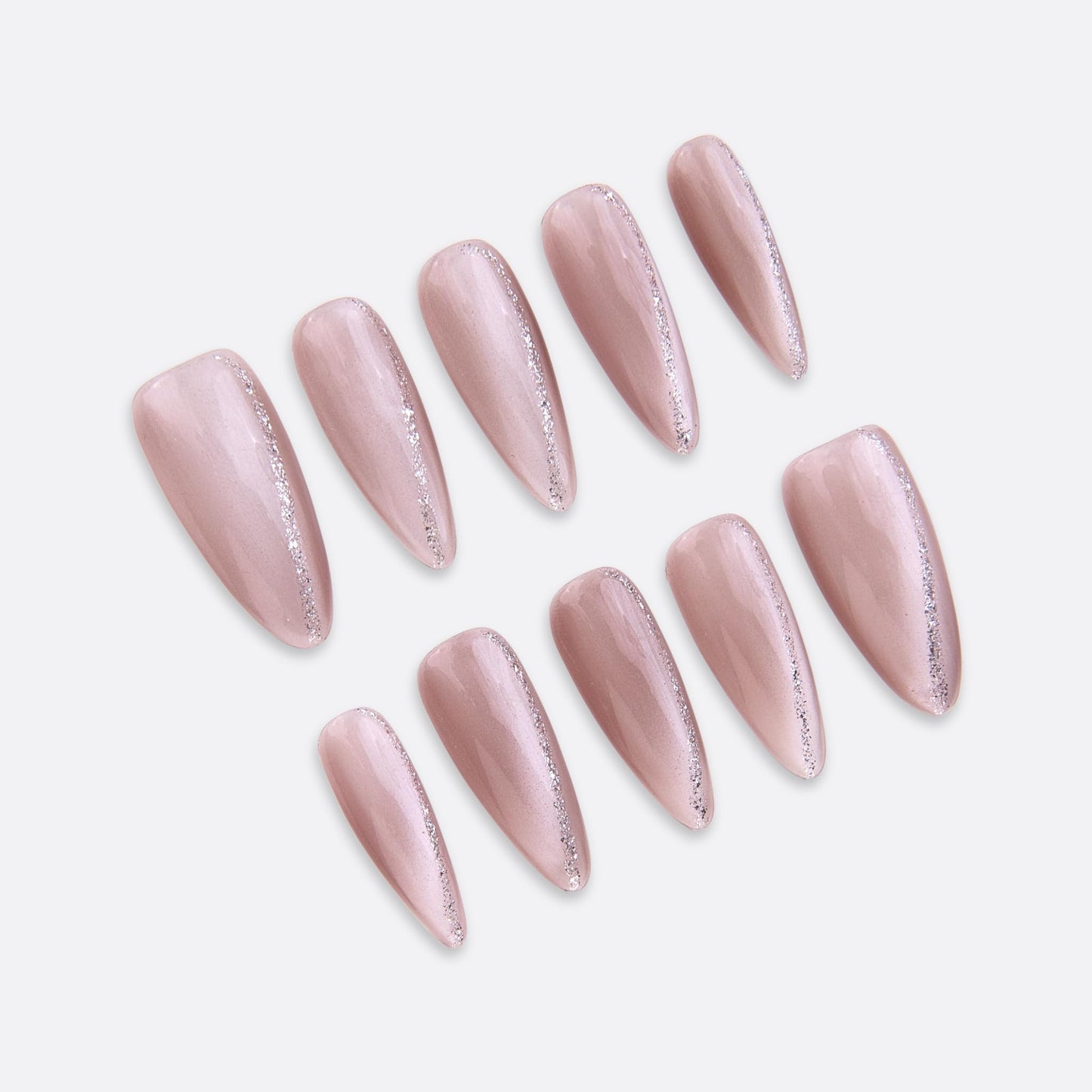 SIYOU Beauty | Shooting Star Sky | Pink Glitter Long Almond Press On Nails for Women (Small) - Reusable, Salon-Quality Fake Nails (10pc)