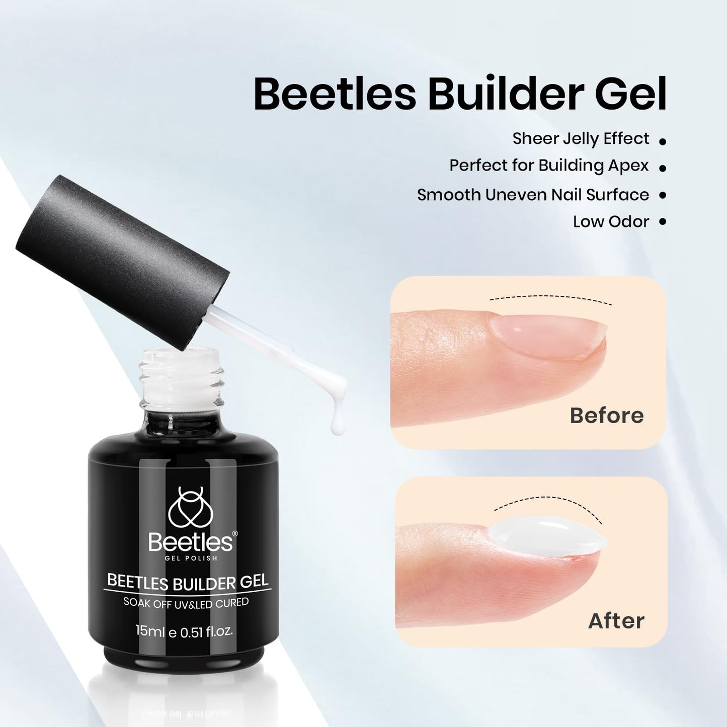 Beetles Builder Nail Gel & Top Coat and Base Coat Set-3Pcs 15ml White Gel Nail Polish Strengthener Gel Polish Soak Off UV LED for Nail Extension, Nail, Shine Effect Long Lasting
