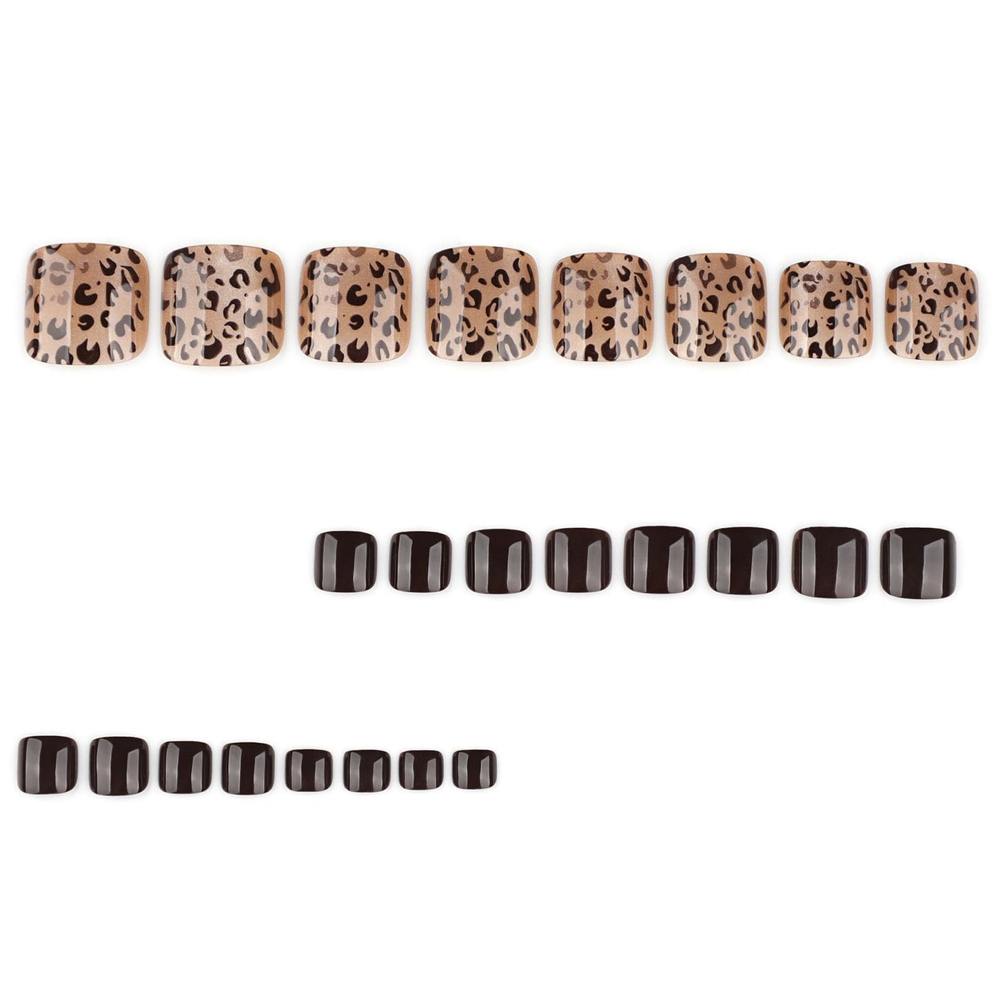 RUOKEXIN Toe Nail Press ons, Short Press on Toenails Cat Eye Fake Toenails with Leopard Print Designs Square False Toenail Sparkly Artificial Nails for Women 24Pcs