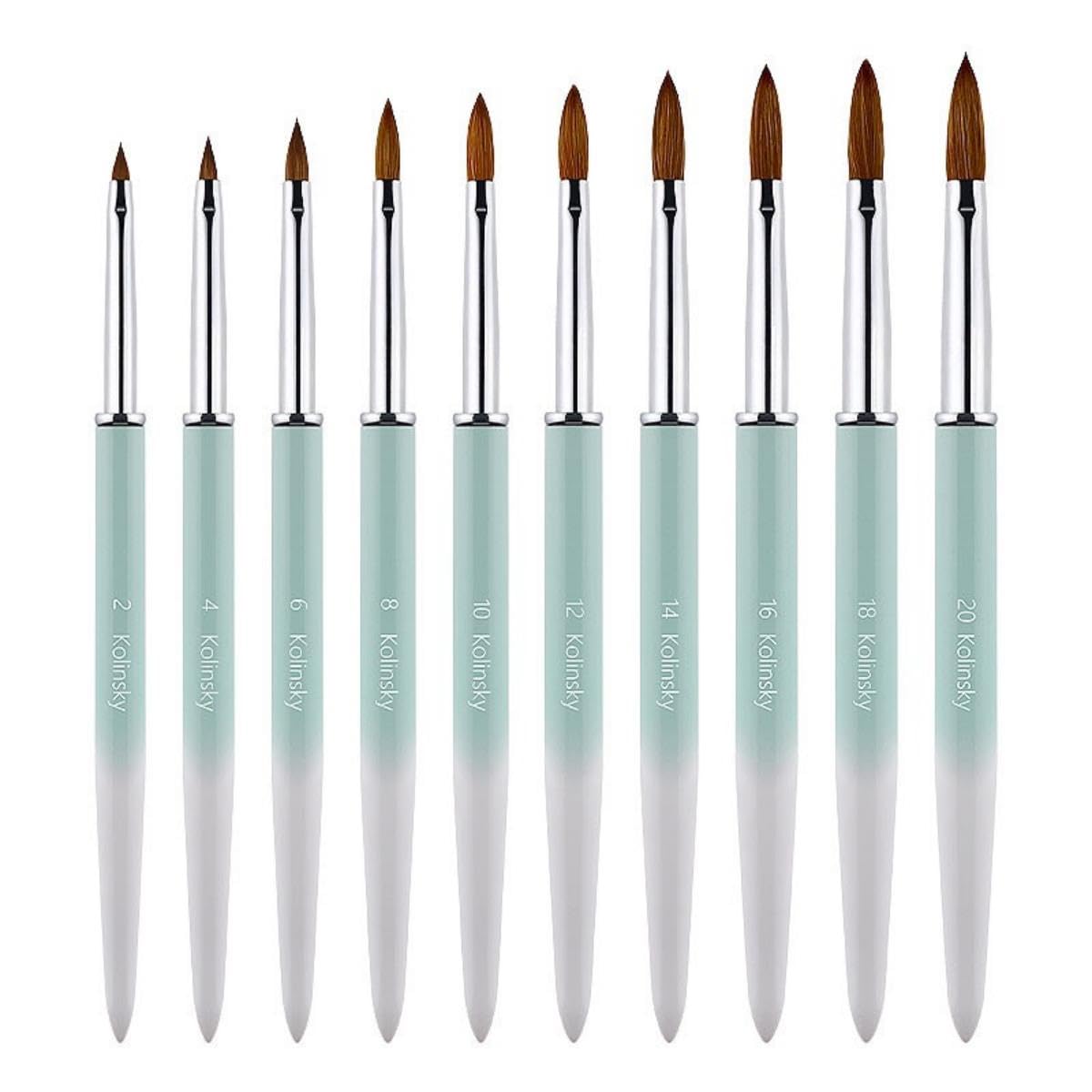 100% Pure Kolinsky Acrylic Nail Brush Size 12, Hair Acrylic Crystal Ombre White Green with Silver Ferrule Round Shaped for Women Girls Manicure Tools Accessories