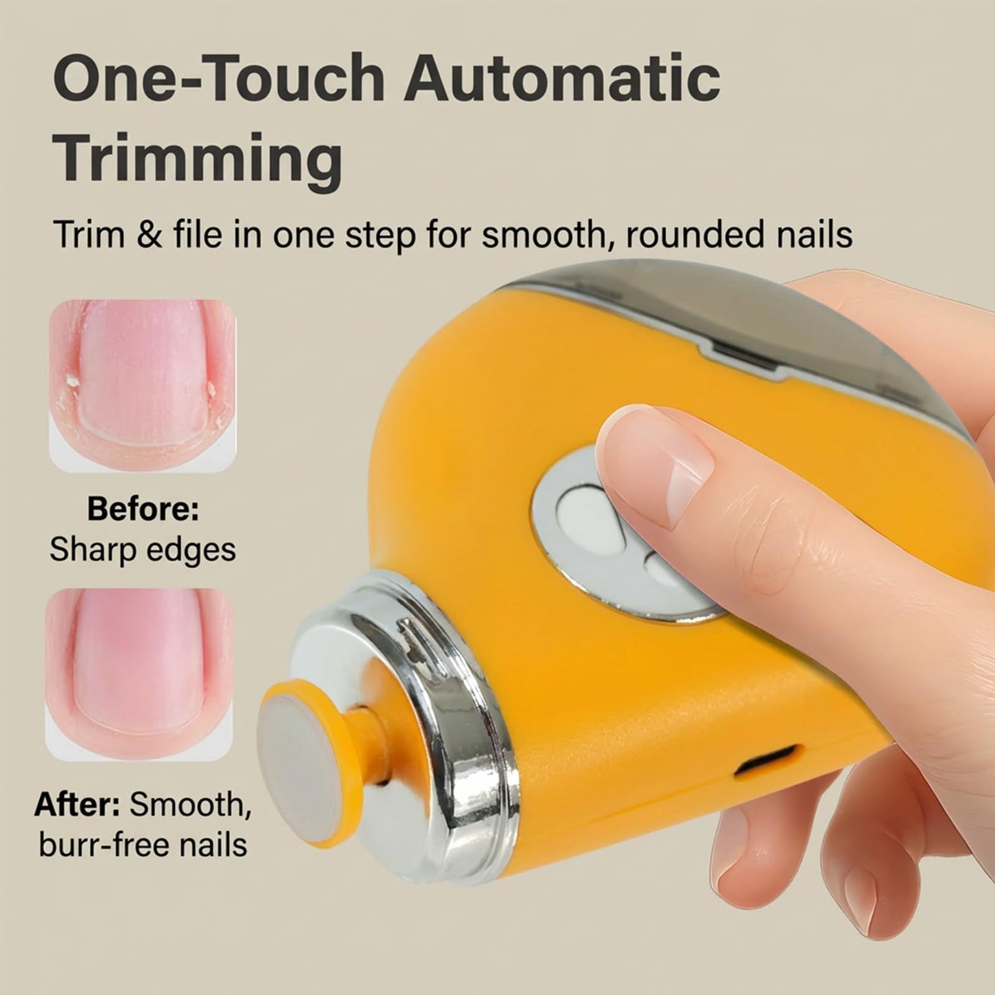 Electric Nail Clippers & Polisher - Safe Automatic 2-in-1 Fingernail Trimmer & File with LED Light, 3 Speeds, USB Rechargeable, Built-in Nail-Chip Storage for Kids & Seniors & Nail Art, White